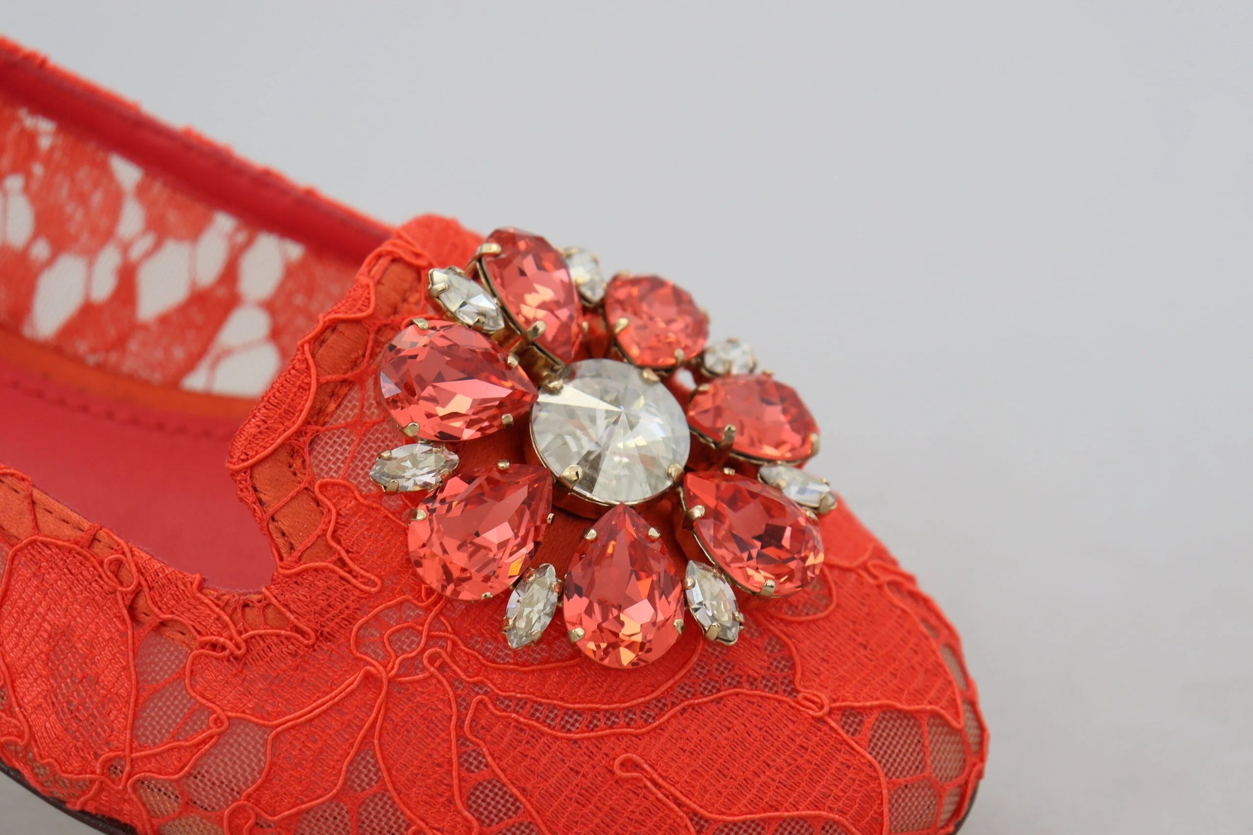 Dolce & Gabbana Red Taormina Lace Crystals Ballet Flats Shoes - EU35/US4.5