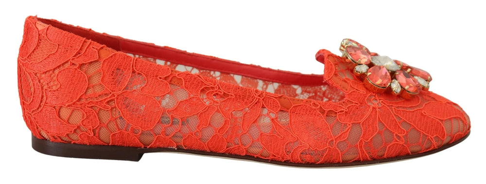 Dolce & Gabbana Red Taormina Lace Crystals Ballet Flats Shoes - EU35/US4.5