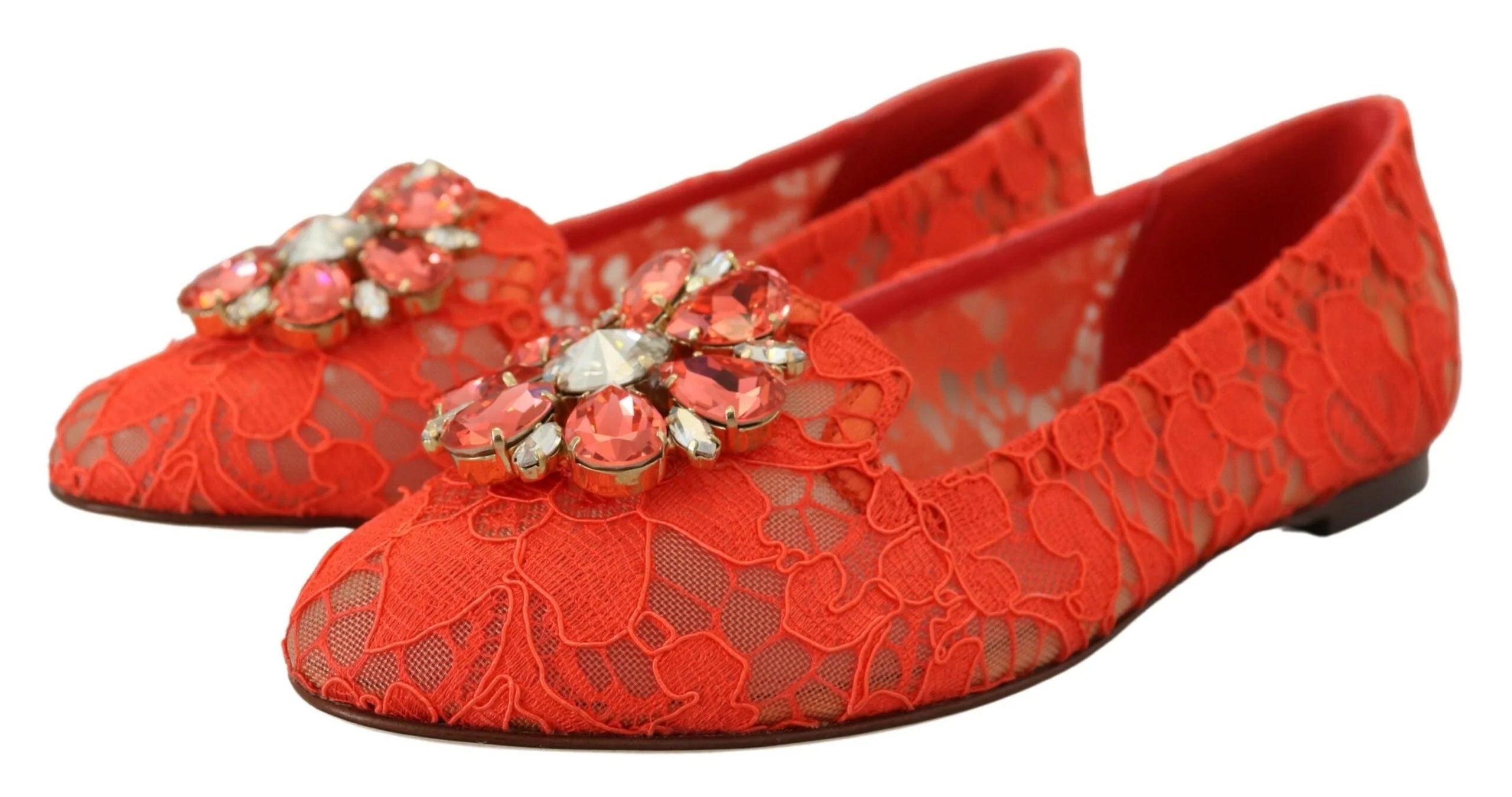 Dolce & Gabbana Red Taormina Lace Crystals Ballet Flats Shoes - EU35/US4.5