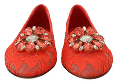 Dolce & Gabbana Red Taormina Lace Crystals Ballet Flats Shoes - EU35/US4.5