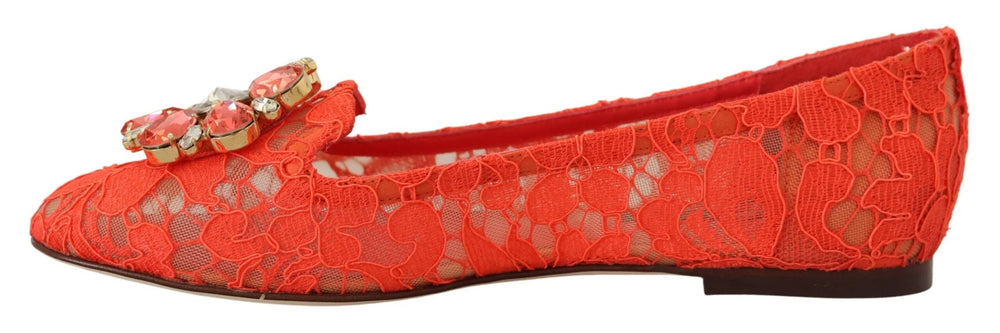 Dolce & Gabbana Red Taormina Lace Crystals Ballet Flats Shoes - EU35/US4.5 - Flats