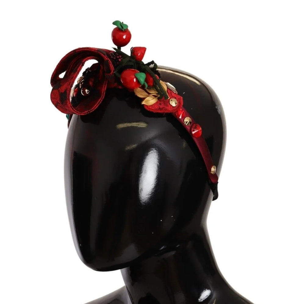 Dolce & Gabbana Red Tiara Berry Fruit Crystal Bow Hair Diadem Headband - Headbands