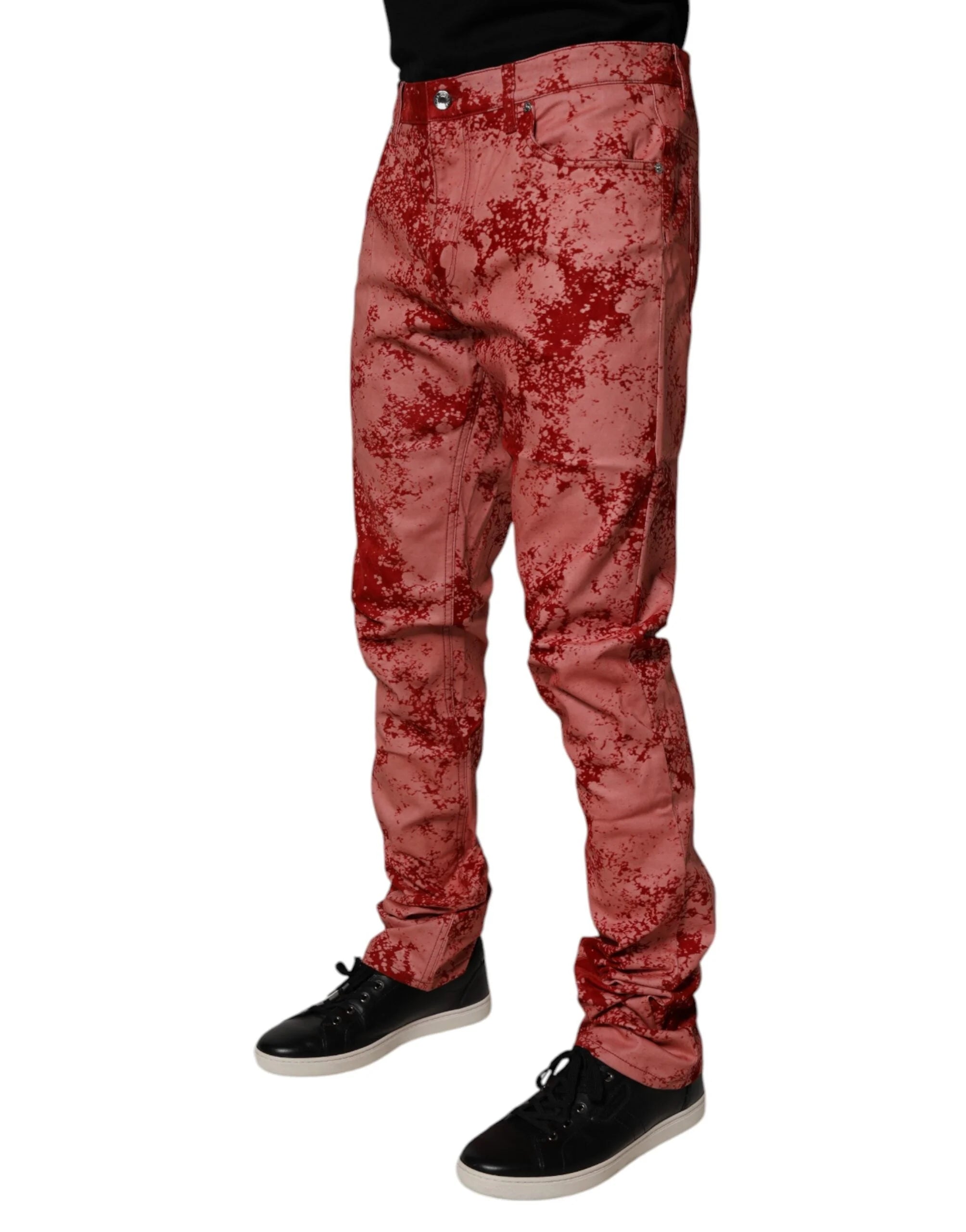 Dolce & Gabbana Red Tie Dye Cotton Skinny Men Denim Jeans - IT48 | M - Jeans