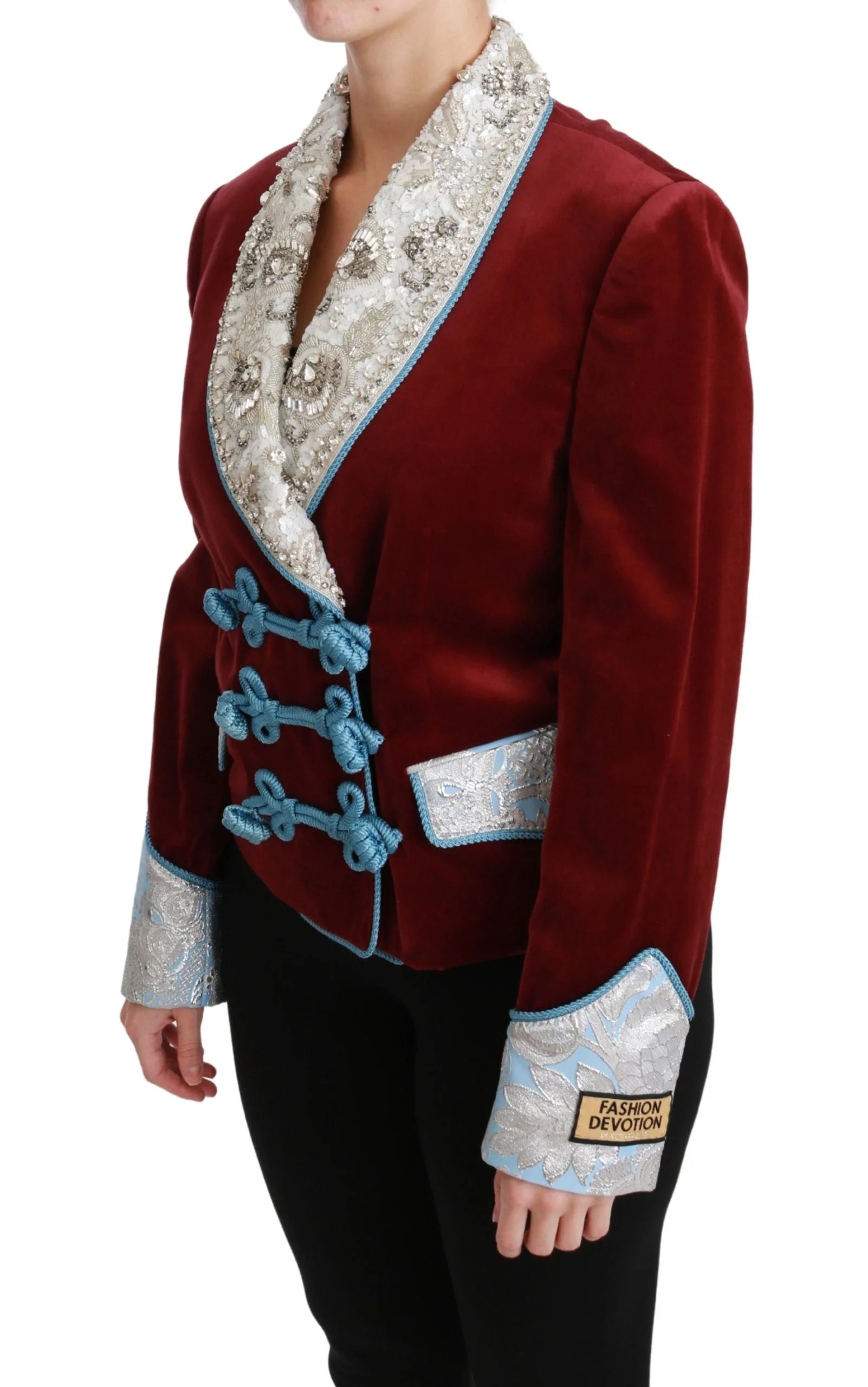 Dolce & Gabbana Red Velvet Baroque Crystal Blazer Jacket - Coats & Jackets