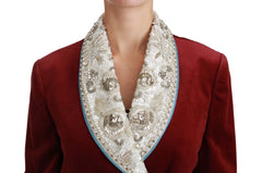 Dolce & Gabbana Red Velvet Baroque Crystal Blazer Jacket - Coats & Jackets