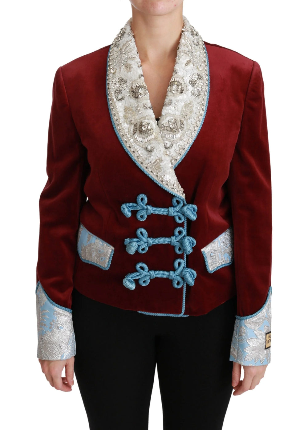 Dolce & Gabbana Red Velvet Baroque Crystal Blazer Jacket - Coats & Jackets