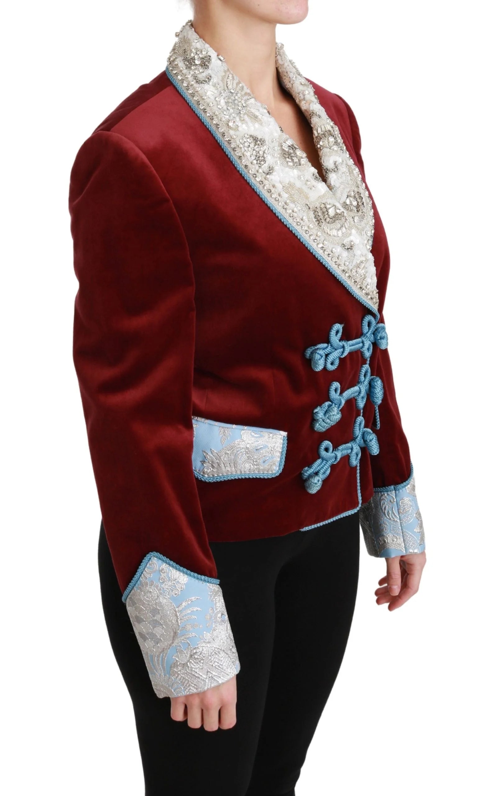 Dolce & Gabbana Red Velvet Baroque Crystal Blazer Jacket - Coats & Jackets