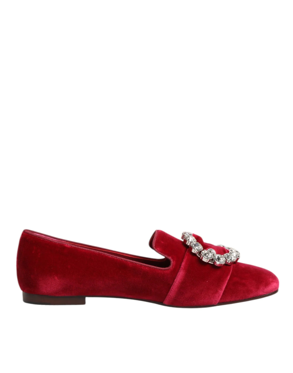 Dolce & Gabbana Red Velvet Crystal Buckle Loafers Flats Shoes - Flats