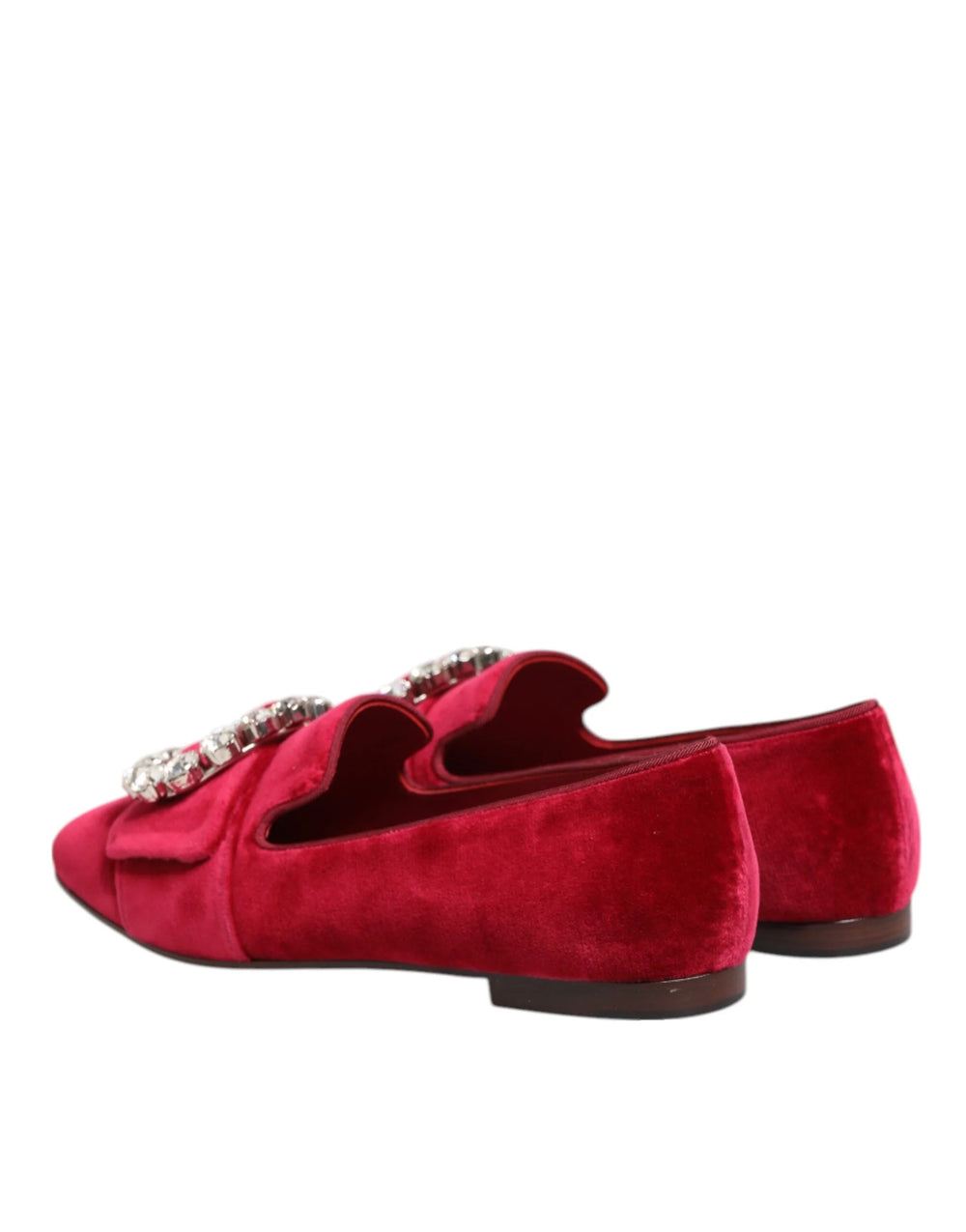 Dolce & Gabbana Red Velvet Crystal Buckle Loafers Flats Shoes - Flats