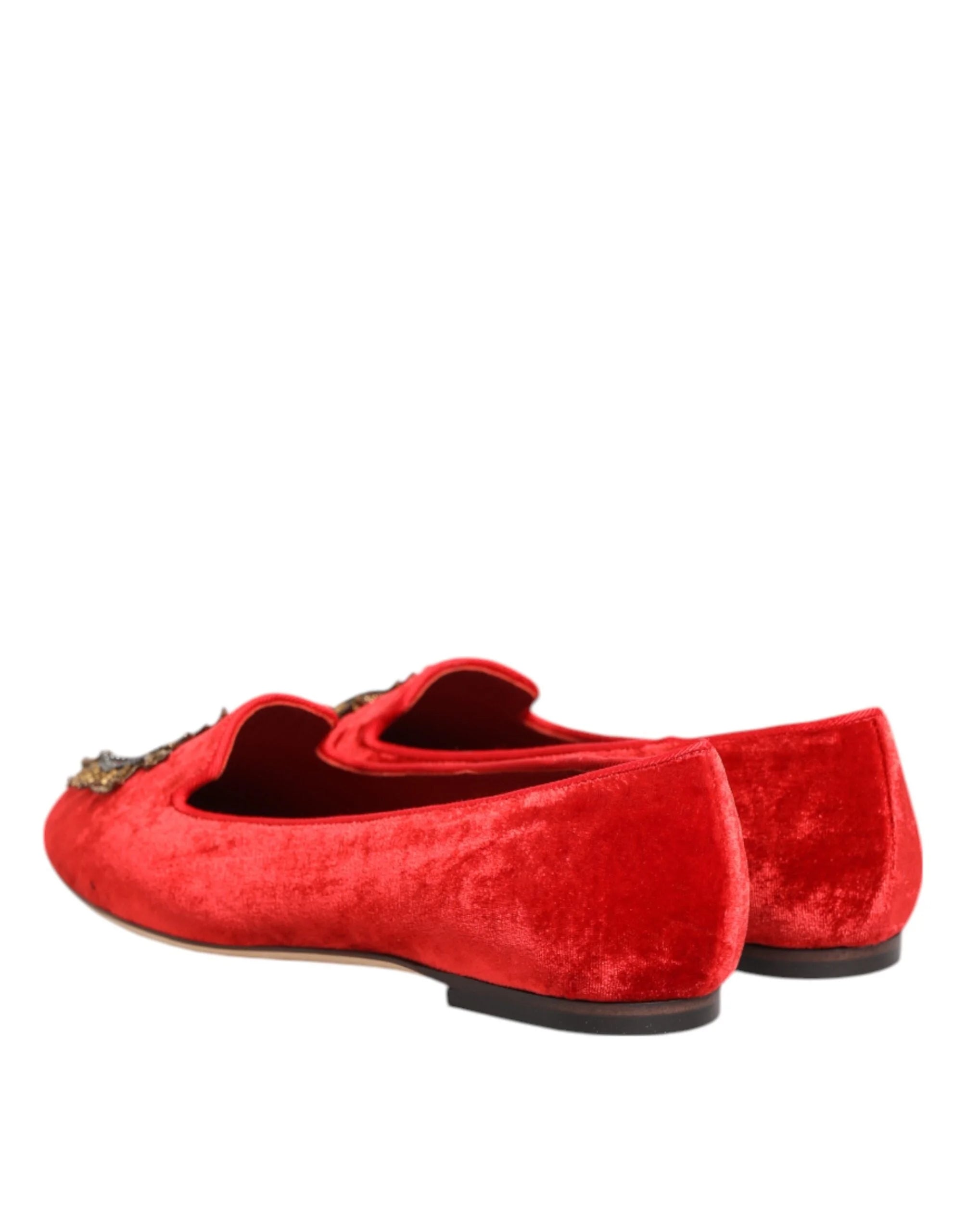 Dolce & Gabbana Red Velvet DG Heart Loafers Flat Shoes - EU36.5/US6 - Flats