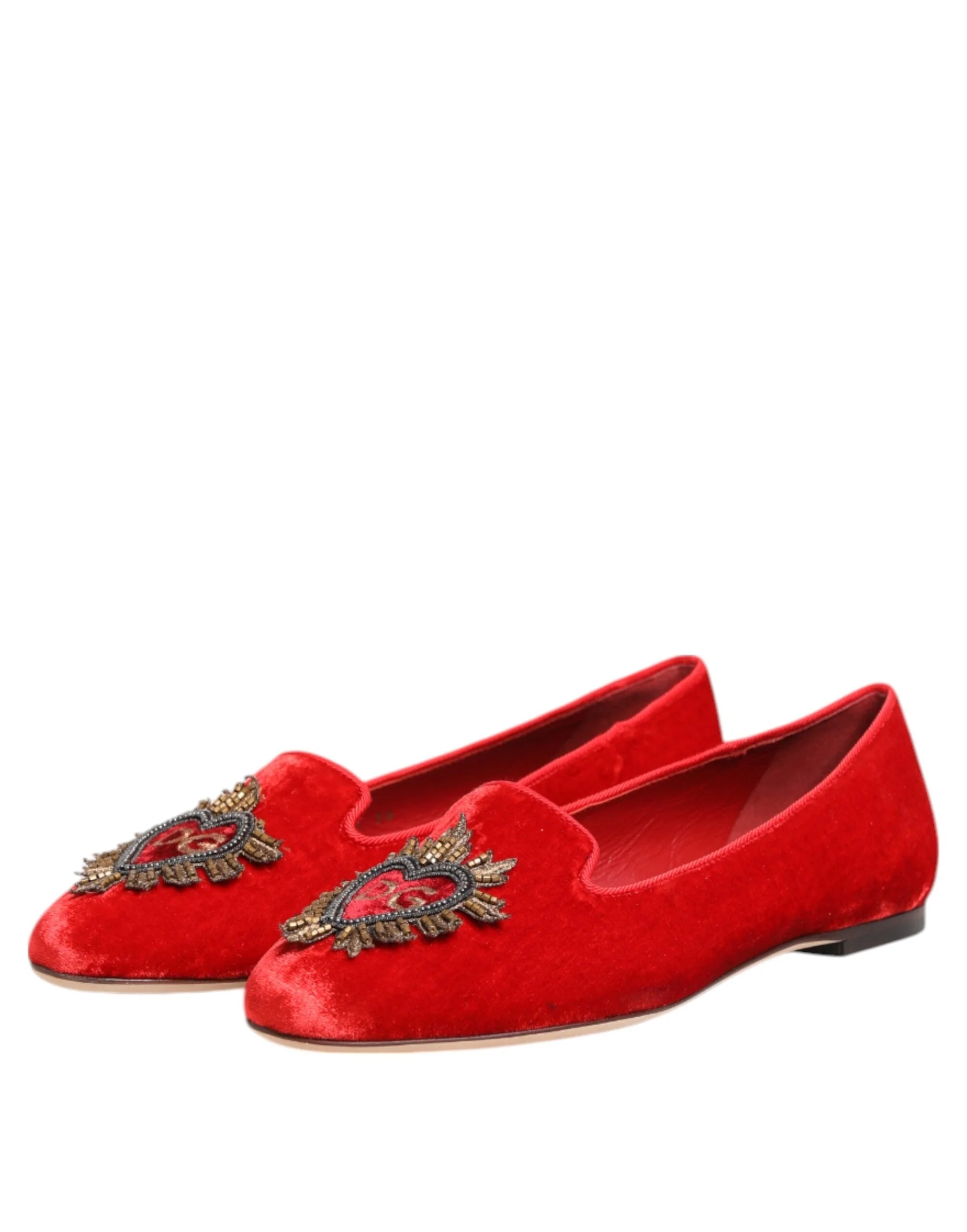 Dolce & Gabbana Red Velvet DG Heart Loafers Flats Shoes - EU36/US5.5 - Flats