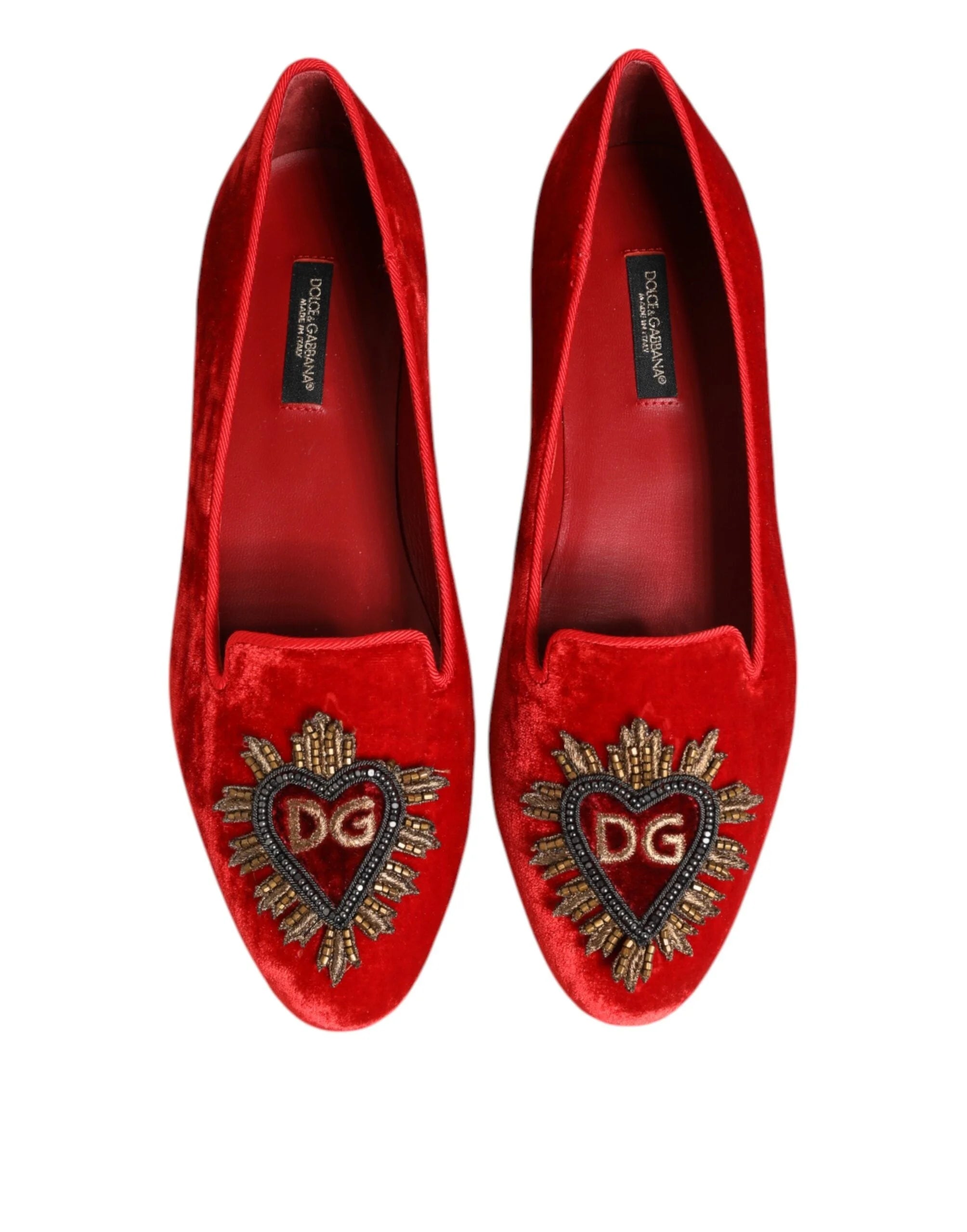 Dolce & Gabbana Red Velvet DG Heart Loafers Flats Shoes - EU36/US5.5 - Flats