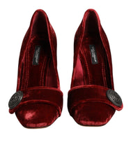 Dolce & Gabbana Red Velvet Embellished Heels Pumps Shoes - EU38/US7.5