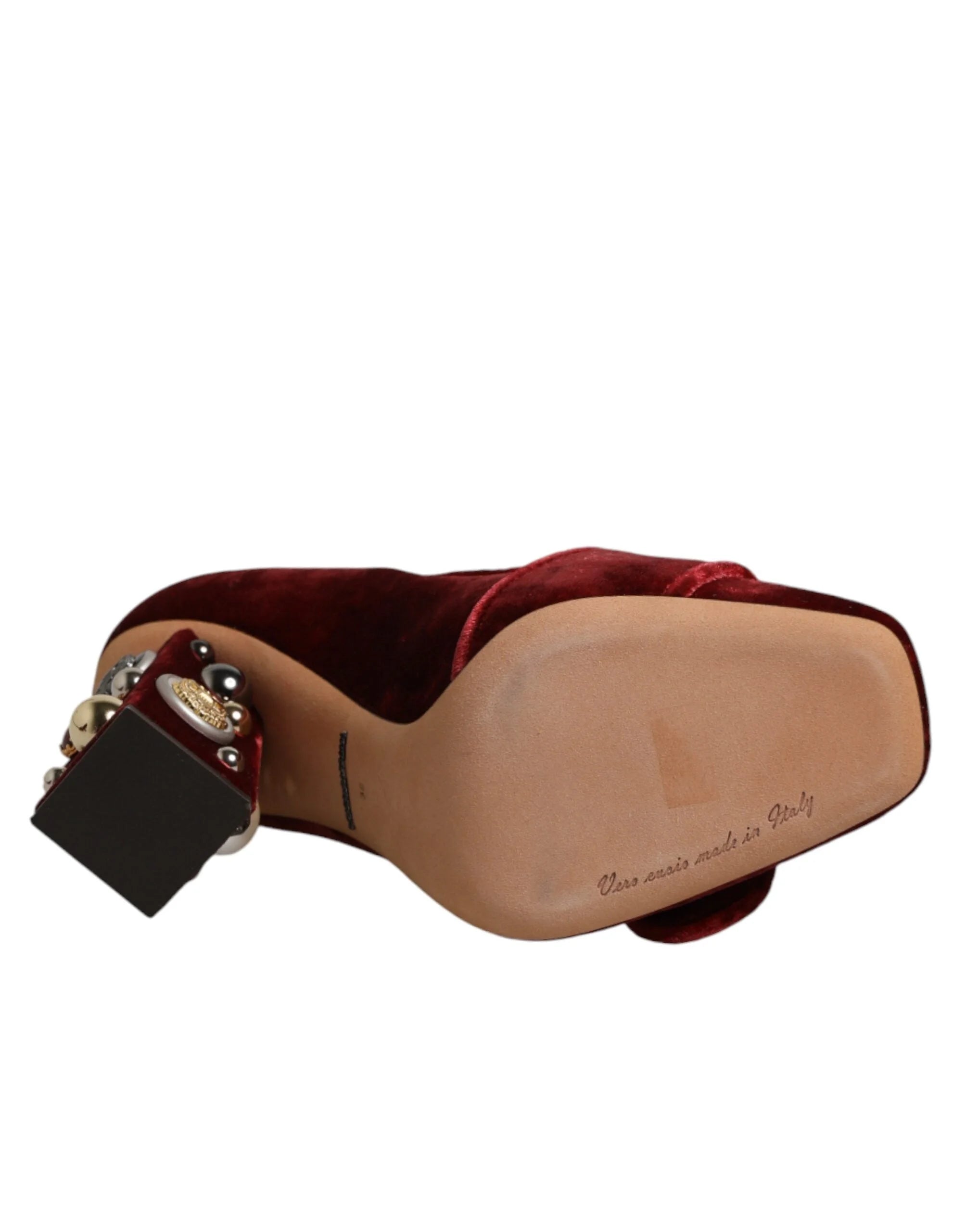 Dolce & Gabbana Red Velvet Embellished Heels Pumps Shoes - EU38/US7.5