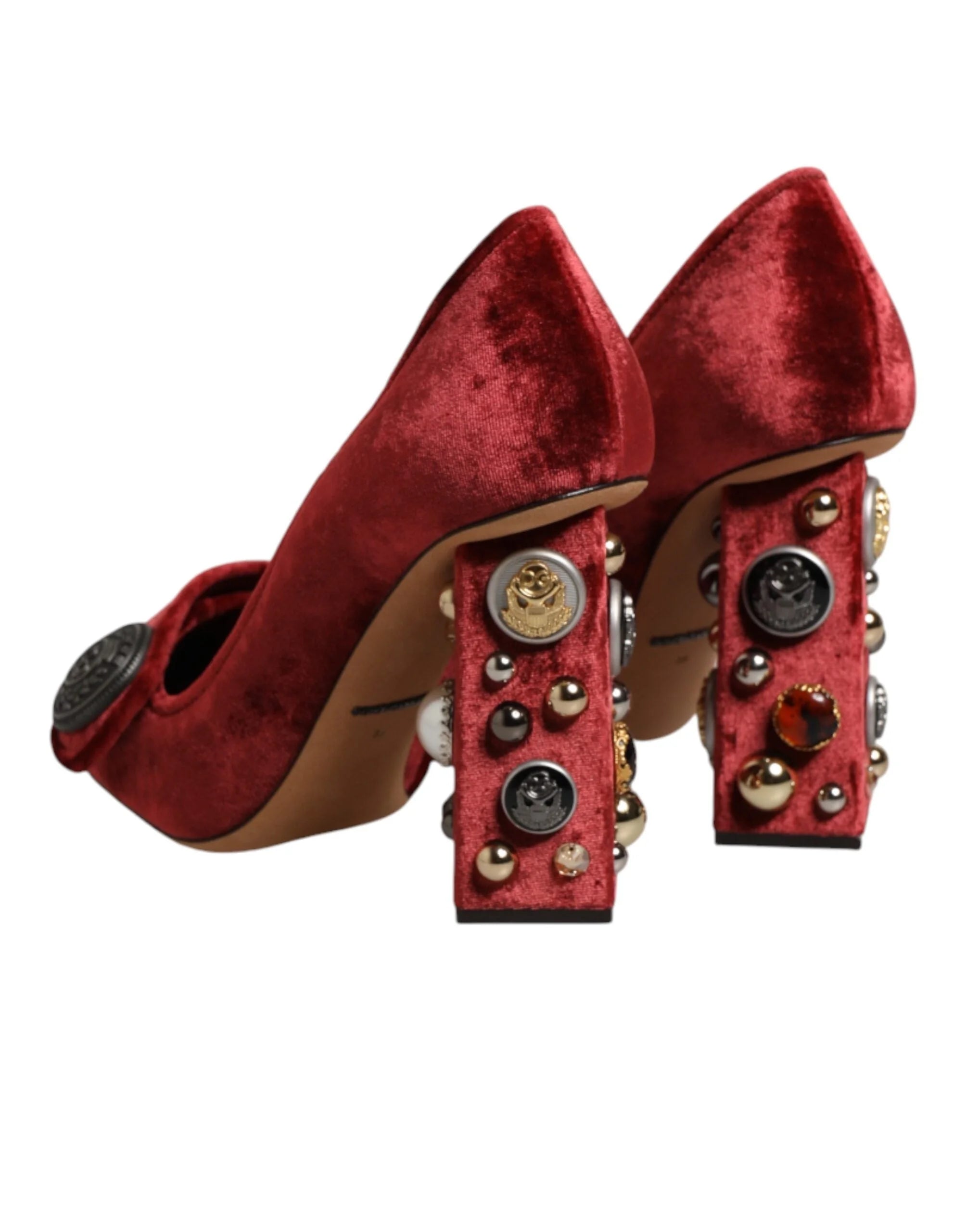 Dolce & Gabbana Red Velvet Embellished Heels Pumps Shoes - EU38/US7.5