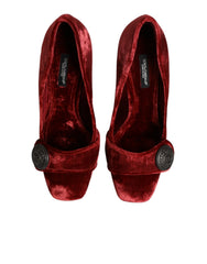 Dolce & Gabbana Red Velvet Embellished Heels Pumps Shoes - EU38/US7.5