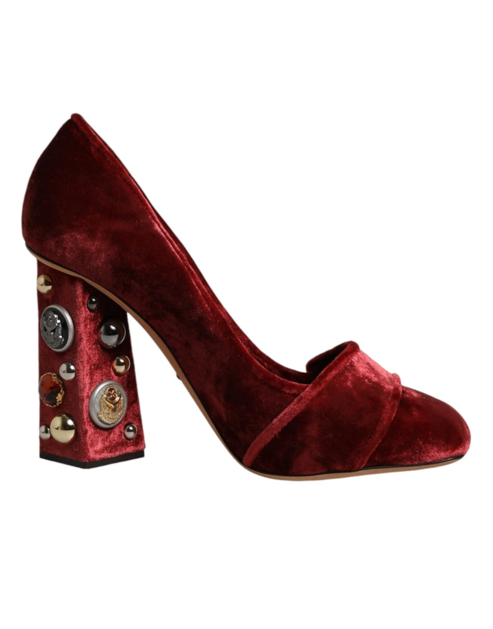 Dolce & Gabbana Red Velvet Embellished Heels Pumps Shoes - EU38/US7.5