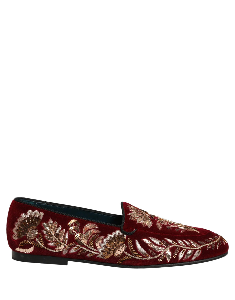 Μοκασίνια Dolce & Gabbana με κεντήματα λουλουδιών και βελούδο κόκκινου χρώματος - EU44/US11