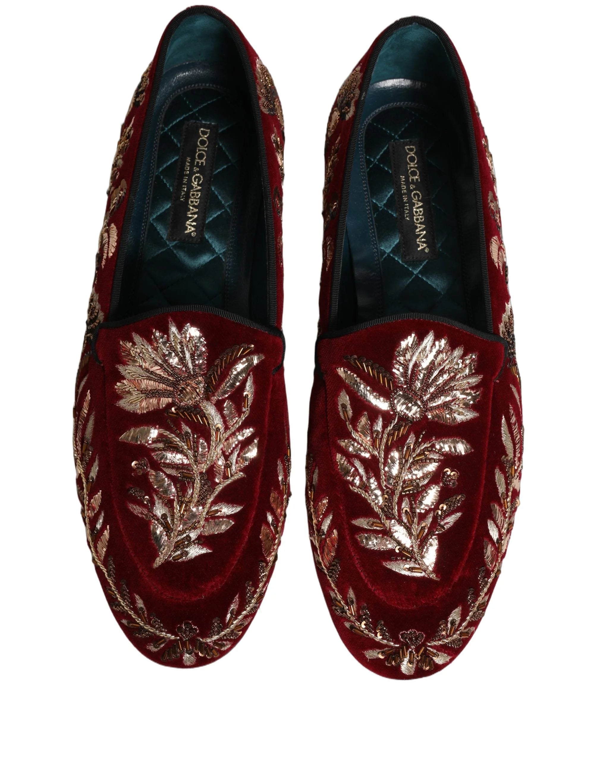 Dolce & Gabbana Μόκασιν από Βελούδο Κόκκινο με Κεντημένα Λουλούδια - EU44/US11