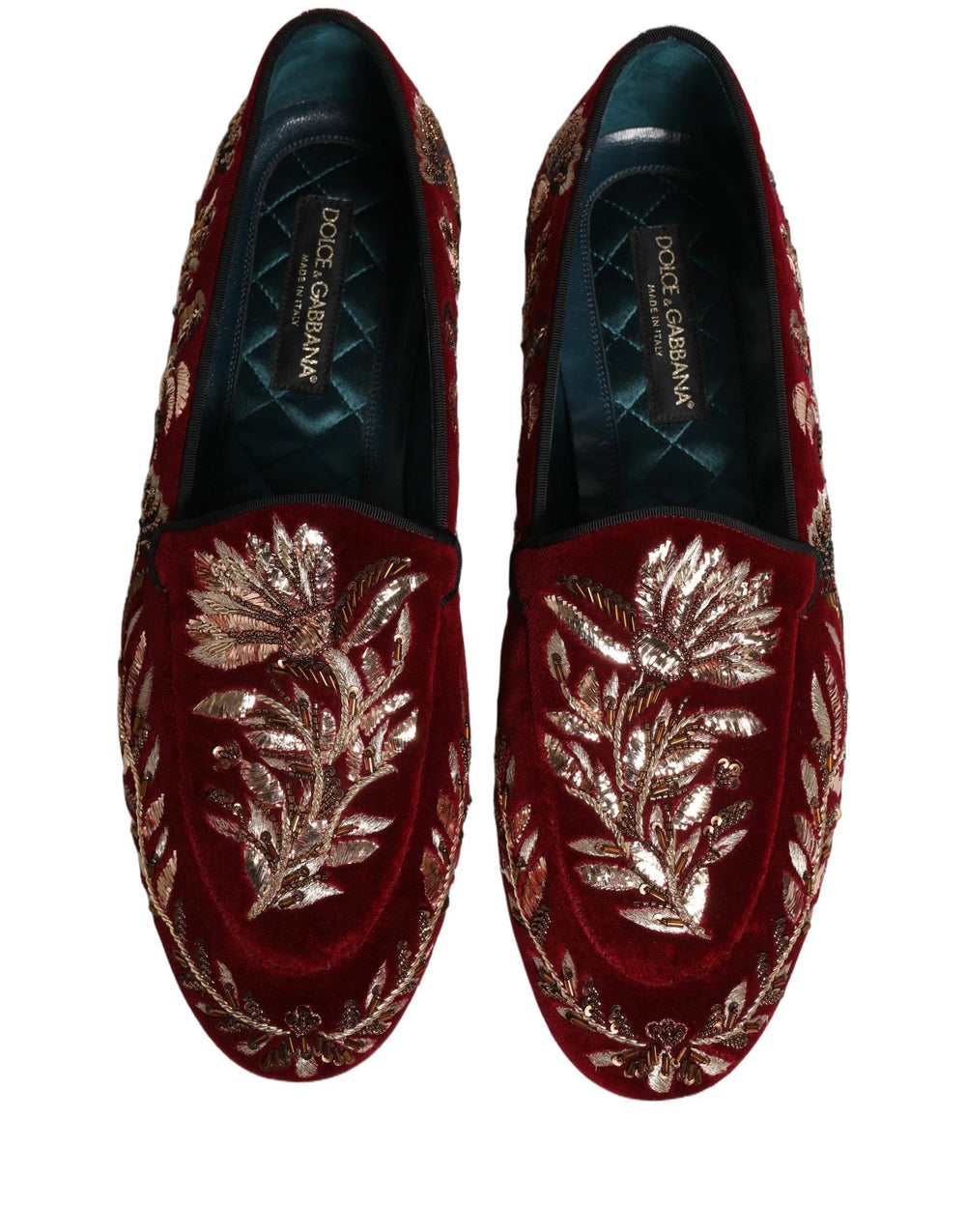 Dolce & Gabbana Μόκασιν από Βελούδο Κόκκινο με Κεντημένα Λουλούδια - EU44/US11