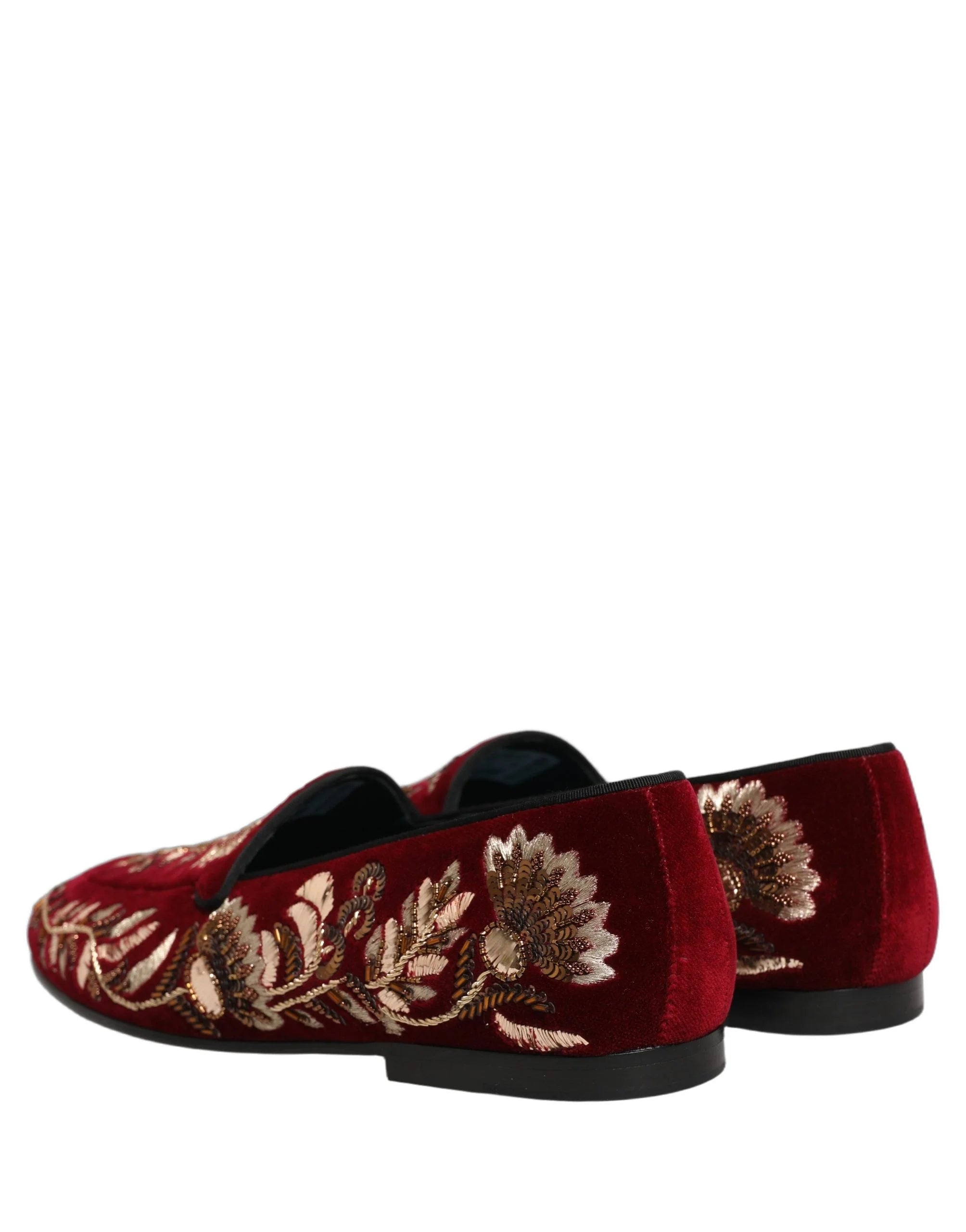 Μοκασίνια Dolce & Gabbana με κεντήματα λουλουδιών και βελούδο κόκκινου χρώματος - EU44/US11