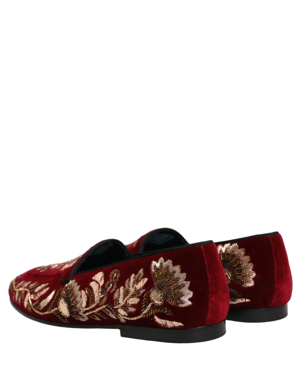 Μοκασίνια Dolce & Gabbana με κεντήματα λουλουδιών και βελούδο κόκκινου χρώματος - EU44/US11