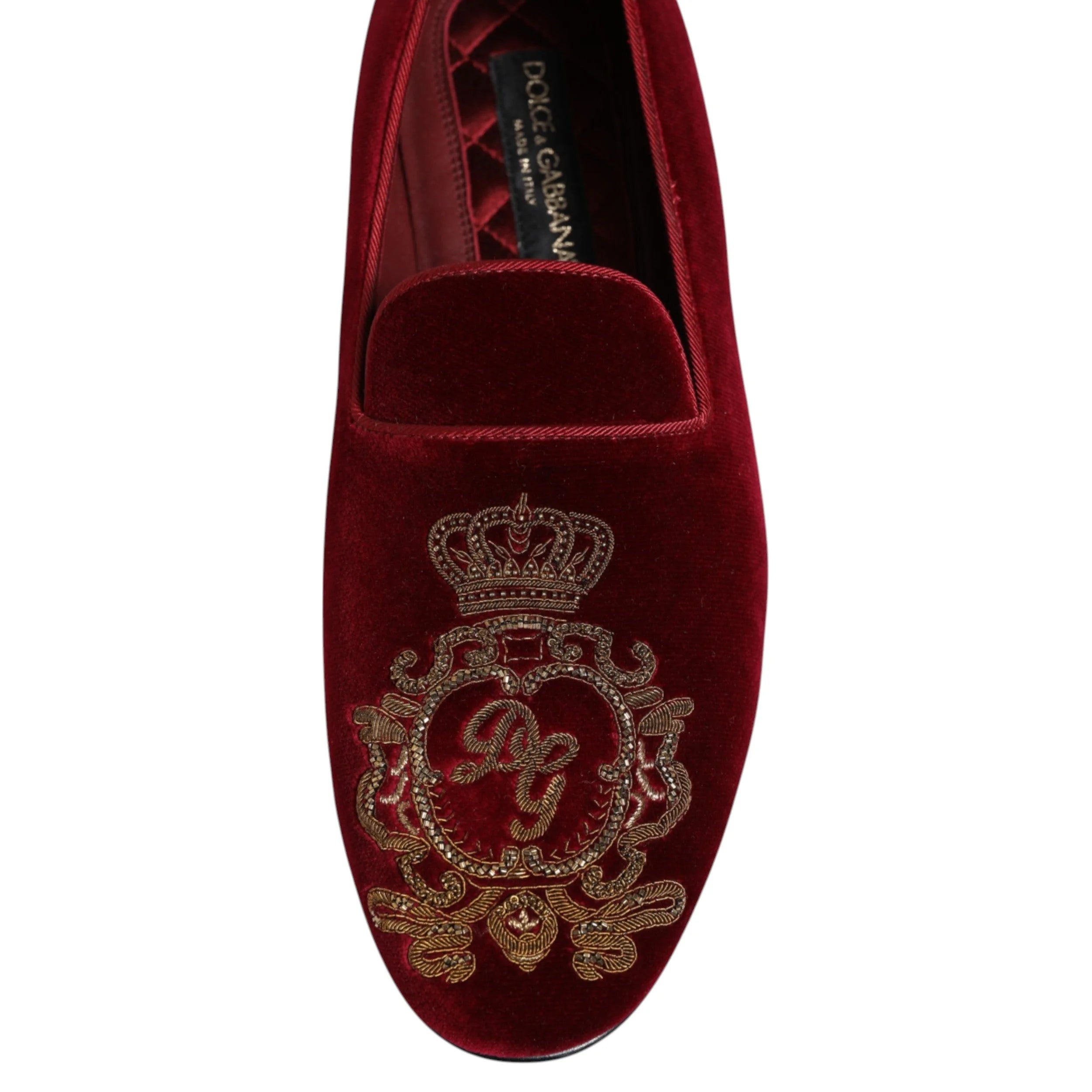 Dolce & Gabbana Red Velvet Gold Crown Mens Loafers Shoes - EU42/US9