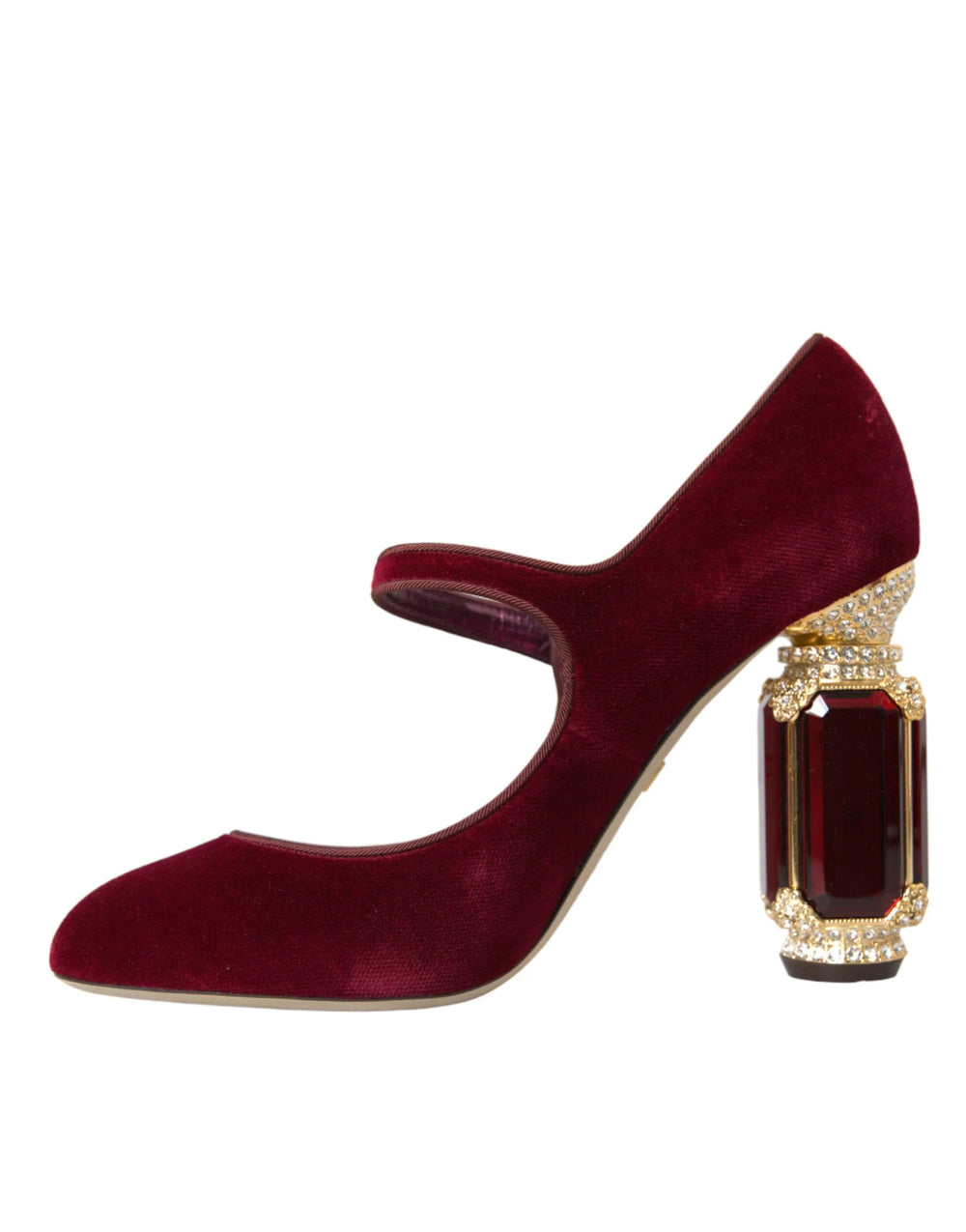 Dolce & Gabbana Red Velvet Gold Crystals Heels Mary Jane Shoes - EU40.5/US10 - Heels