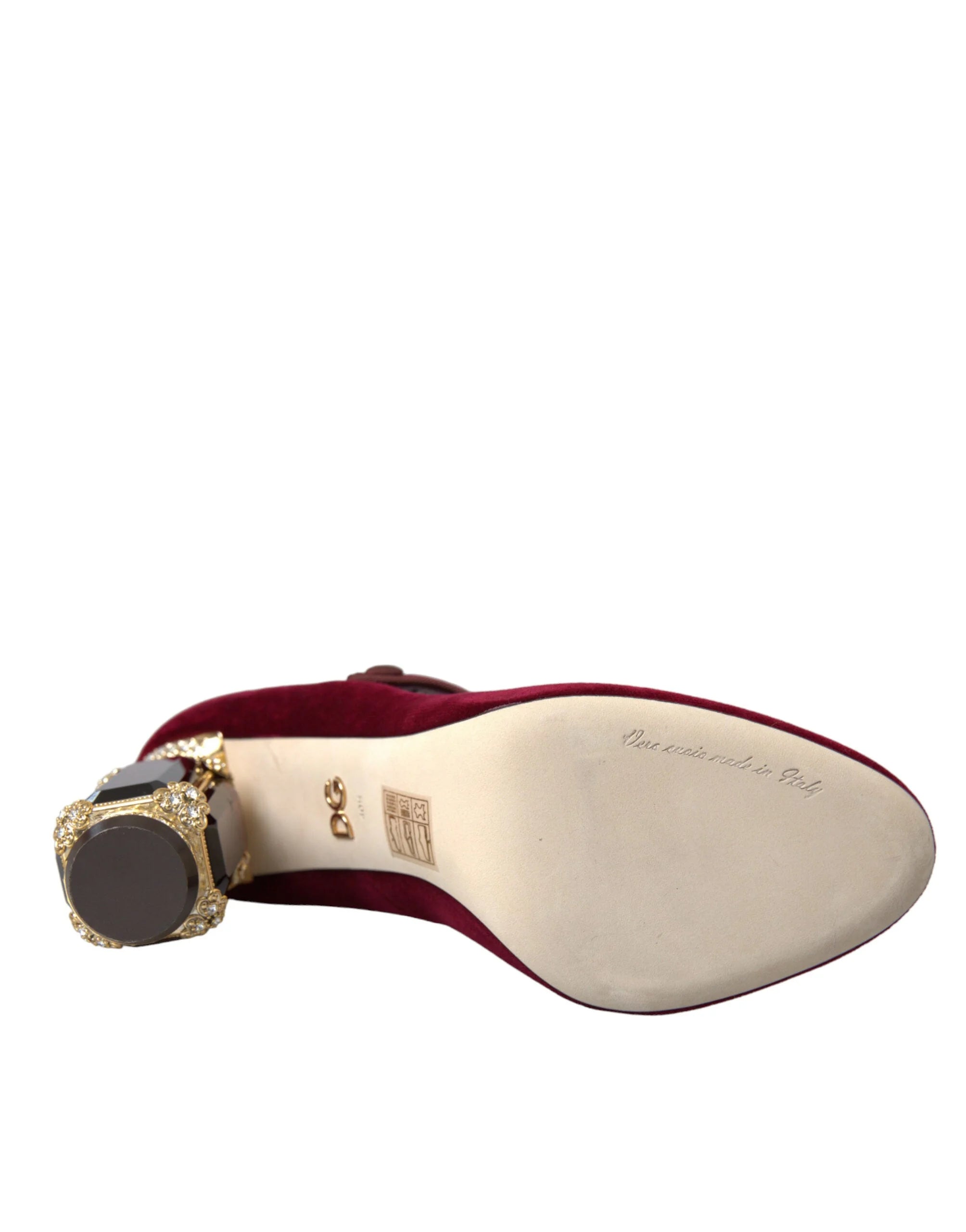 Dolce & Gabbana Red Velvet Gold Crystals Heels Mary Jane Shoes - EU40.5/US10 - Heels