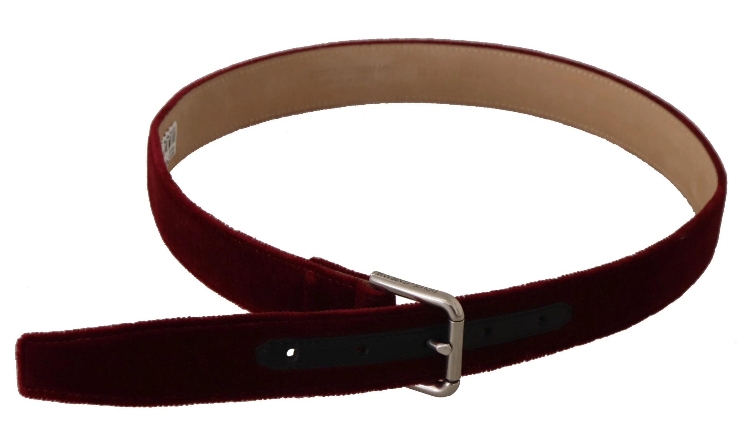 Dolce & Gabbana Red Velvet Silver Logo Engraved Metal Buckle Belt - 75 cm / 29,5 Inches - Belts