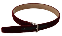 Dolce & Gabbana Red Velvet Silver Logo Engraved Metal Buckle Belt - 75 cm / 29,5 Inches - Belts