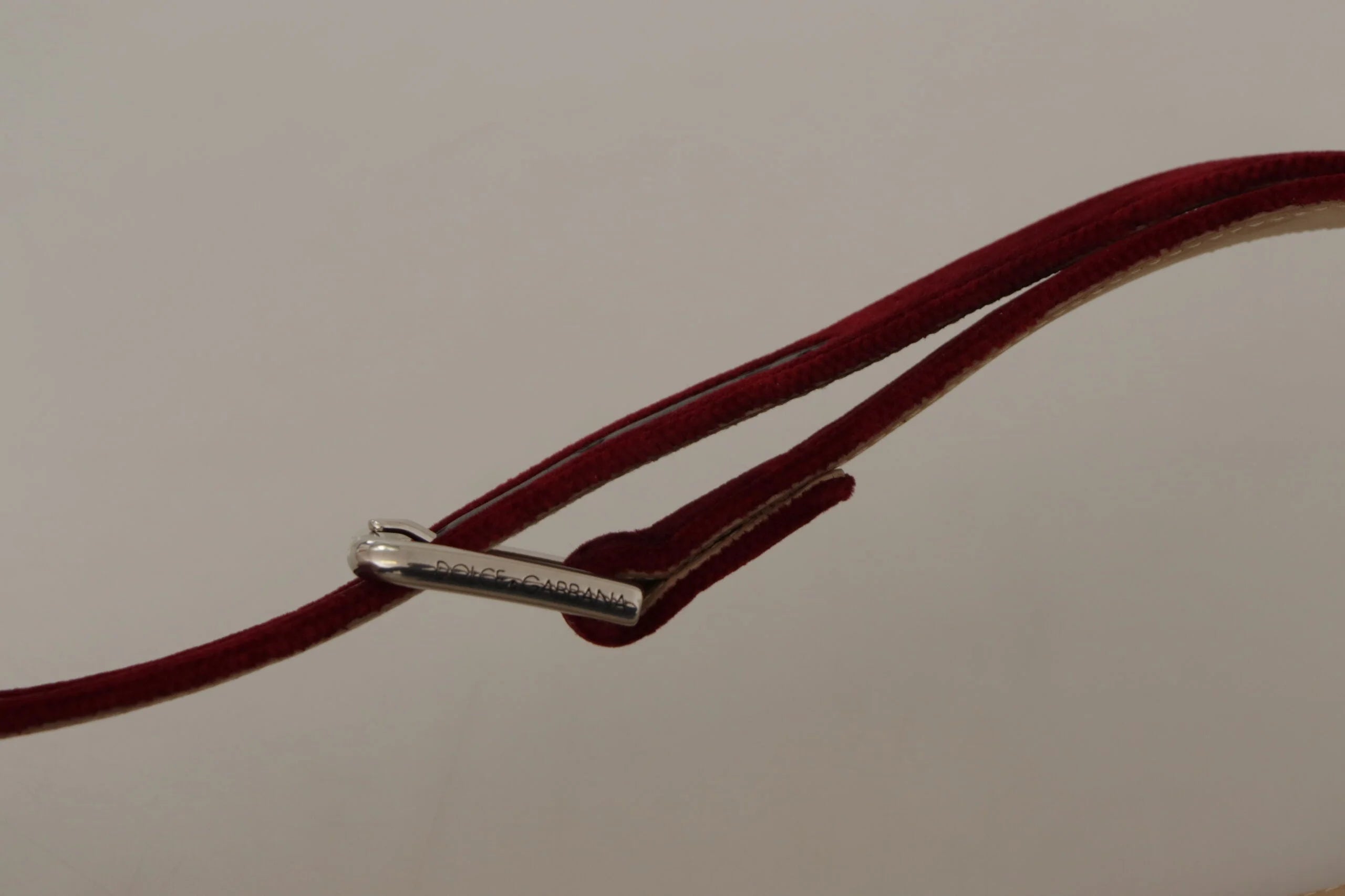 Dolce & Gabbana Red Velvet Silver Logo Engraved Metal Buckle Belt - 75 cm / 29,5 Inches - Belts