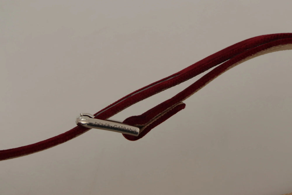 Dolce & Gabbana Red Velvet Silver Logo Engraved Metal Buckle Belt - 75 cm / 29,5 Inches - Belts