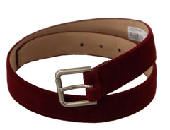 Dolce & Gabbana Red Velvet Silver Logo Engraved Metal Buckle Belt - 75 cm / 29,5 Inches - Belts