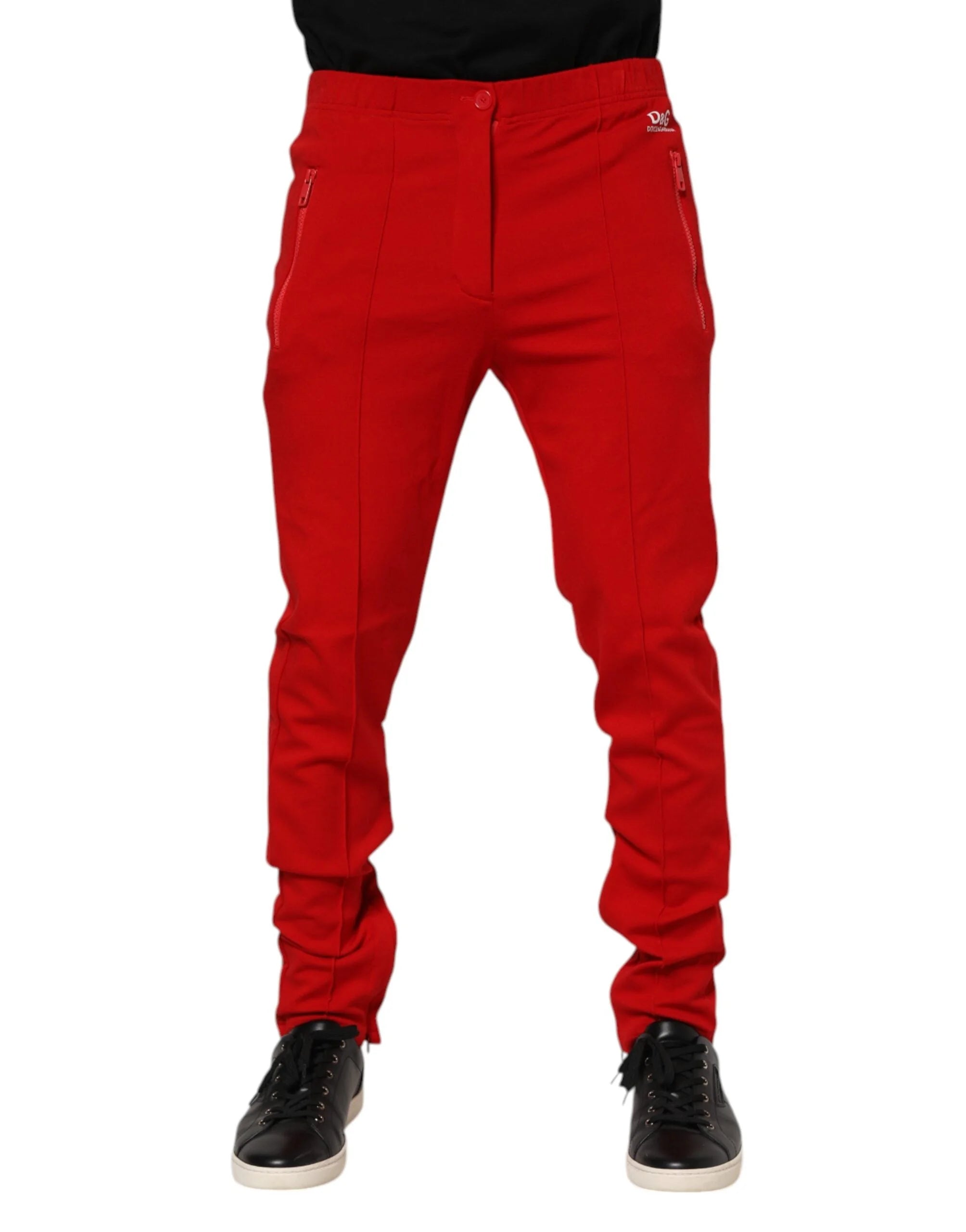 Dolce & Gabbana Red Viscose Logo Jogger Men Sweatpants Pants - IT46 | S