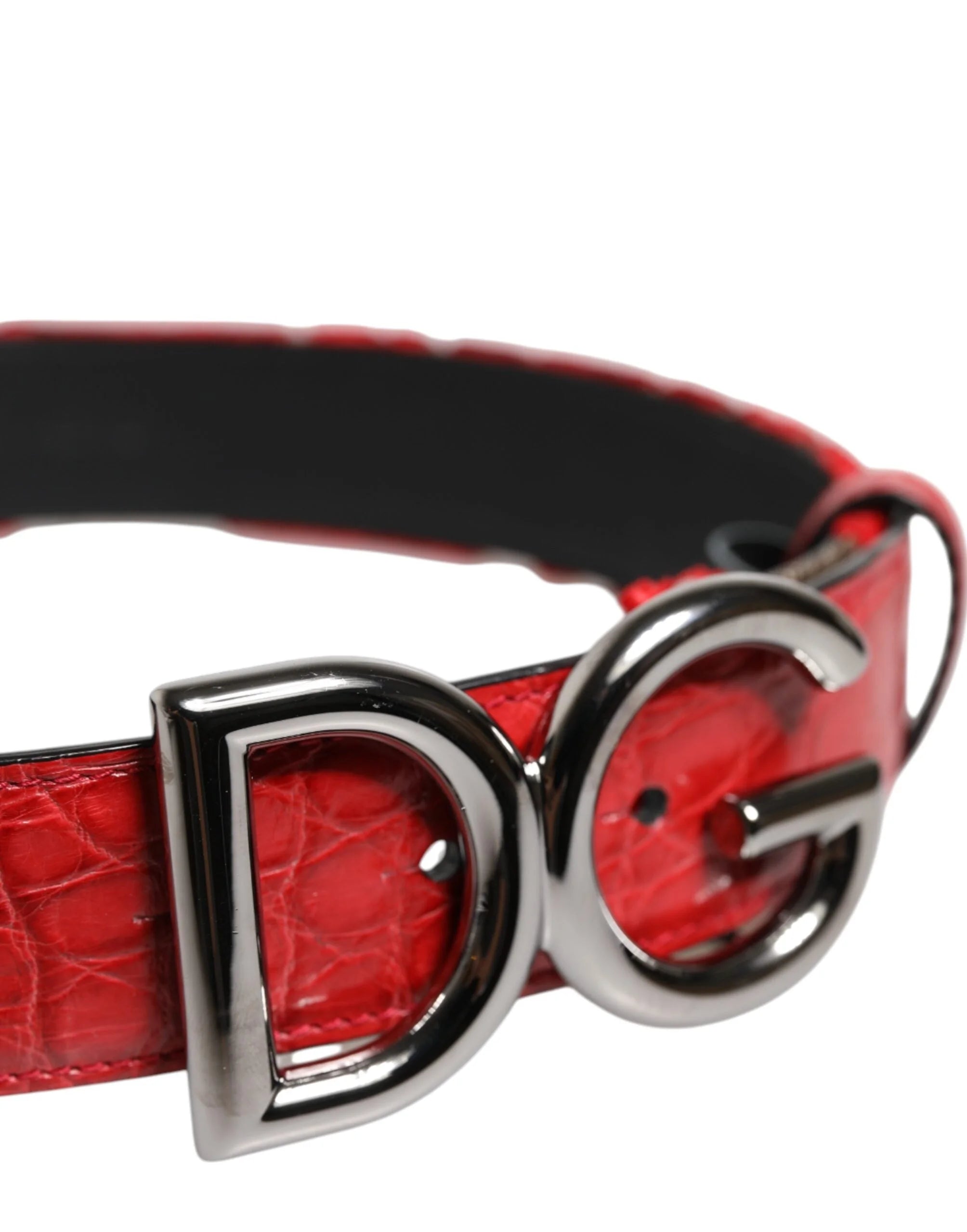Dolce & Gabbana Red Viscose Silver DG Logo Metal Buckle Belt - 65 cm / 26 Inches - Belts