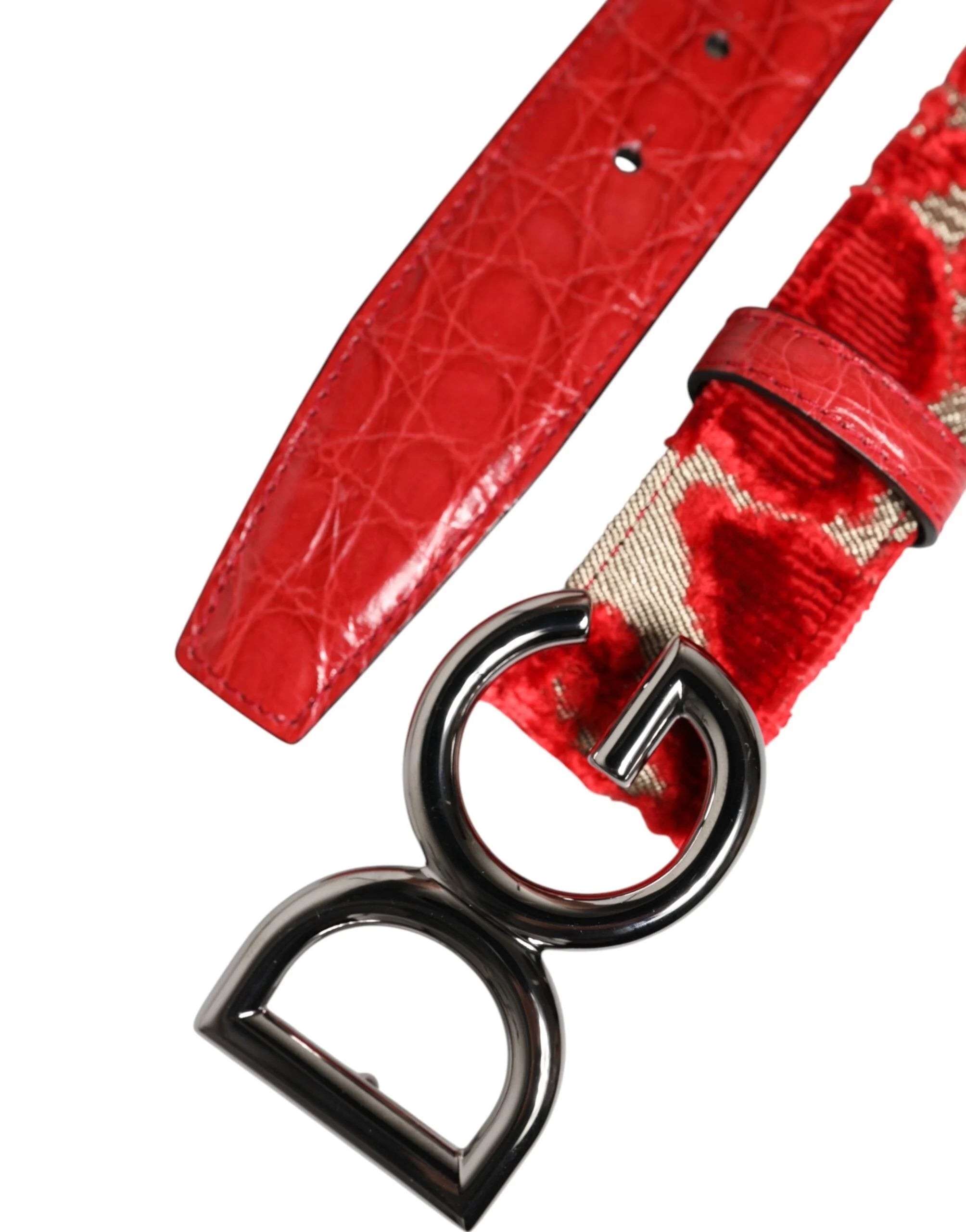 Dolce & Gabbana Red Viscose Silver DG Logo Metal Buckle Belt - 65 cm / 26 Inches - Belts