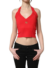 Dolce & Gabbana Red Viscose Sleeveless Halter Crop Tank Top - IT38 | XS