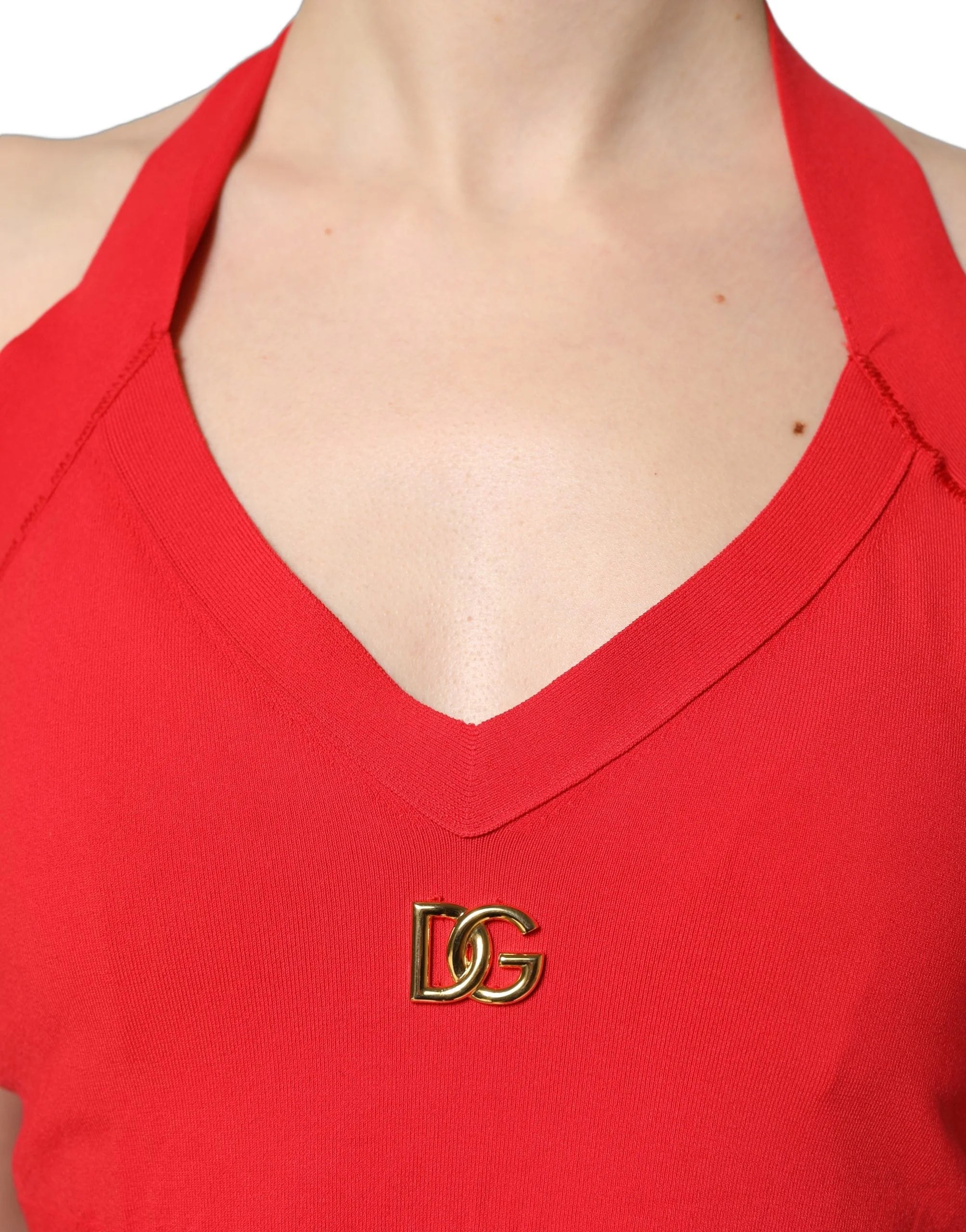 Dolce & Gabbana Red Viscose Sleeveless Halter Crop Tank Top - IT38 | XS