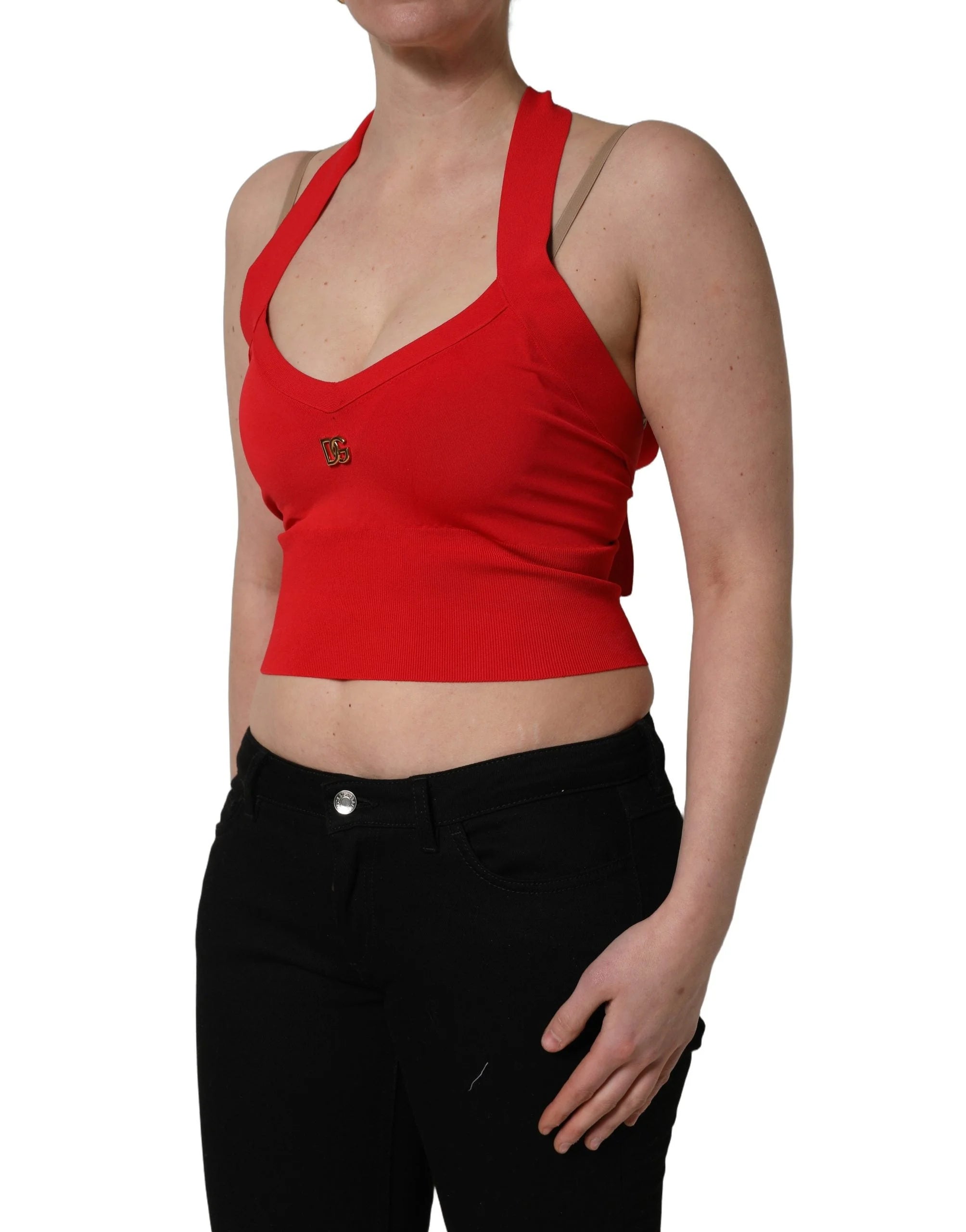 Dolce & Gabbana Red Viscose Sleeveless Halter Crop Tank Top - IT38 | XS