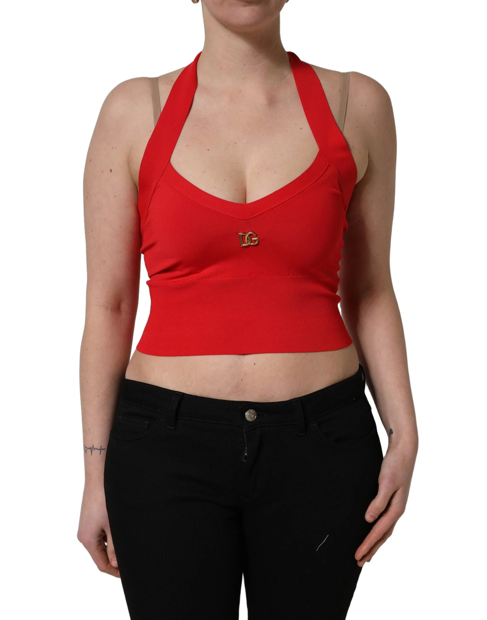Dolce & Gabbana Red Viscose Sleeveless Halter Crop Tank Top - IT38 | XS
