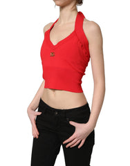 Dolce & Gabbana Red Viscose Sleeveless Halter Crop Tank Top - IT38 | XS