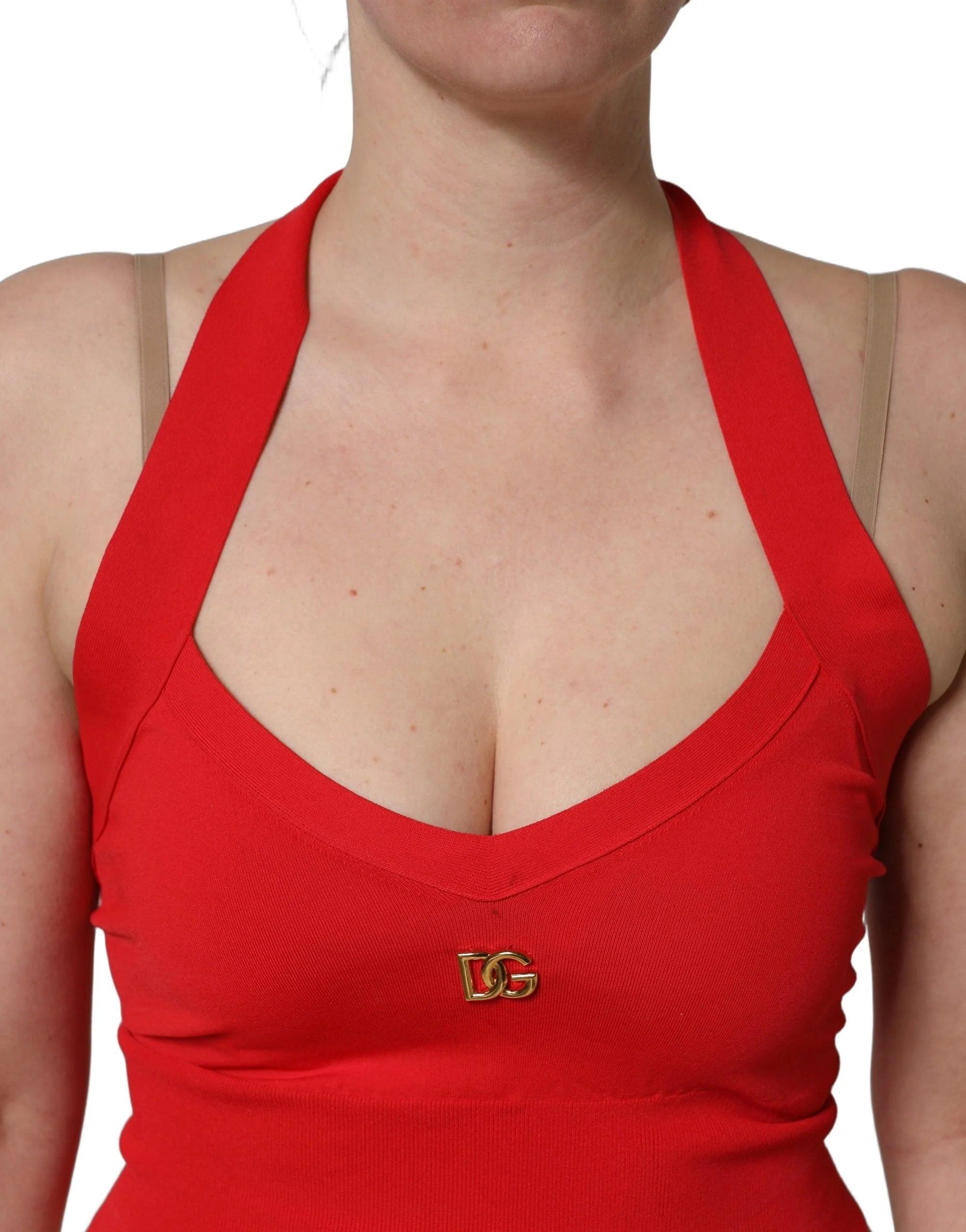Dolce & Gabbana Red Viscose Sleeveless Halter Crop Tank Top - IT38 | XS