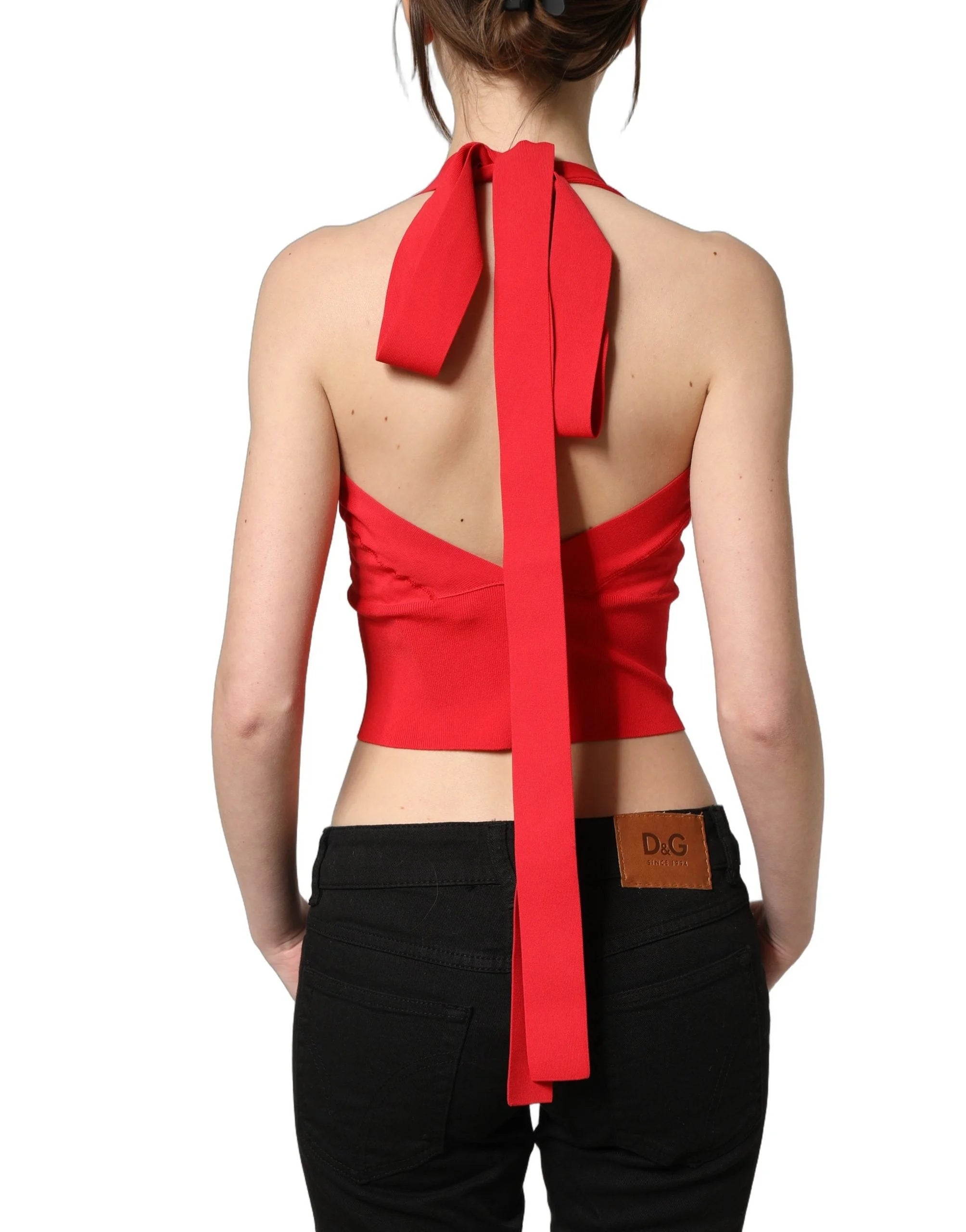Dolce & Gabbana Red Viscose Sleeveless Halter Crop Tank Top - IT38 | XS