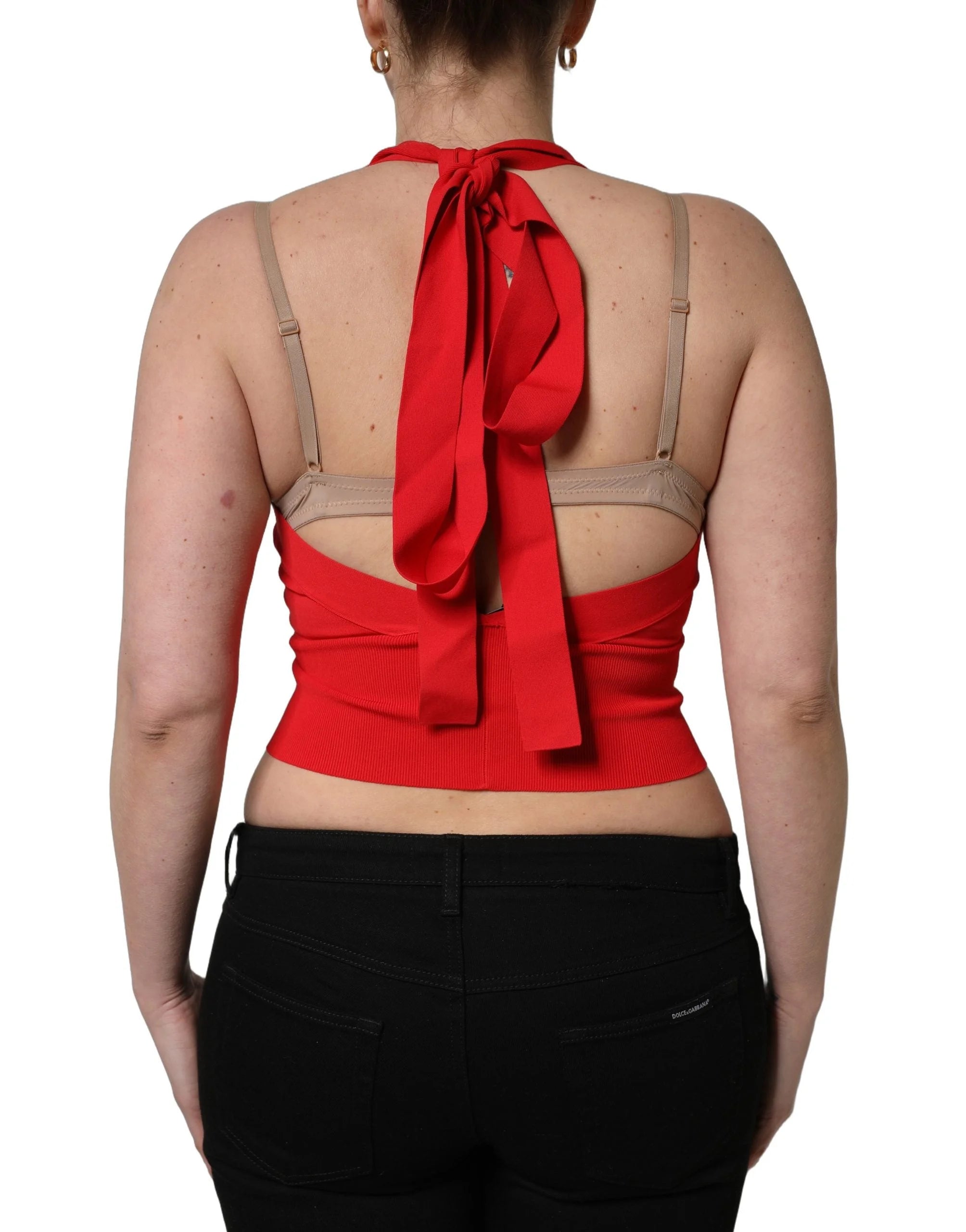 Dolce & Gabbana Red Viscose Sleeveless Halter Crop Tank Top - IT38 | XS