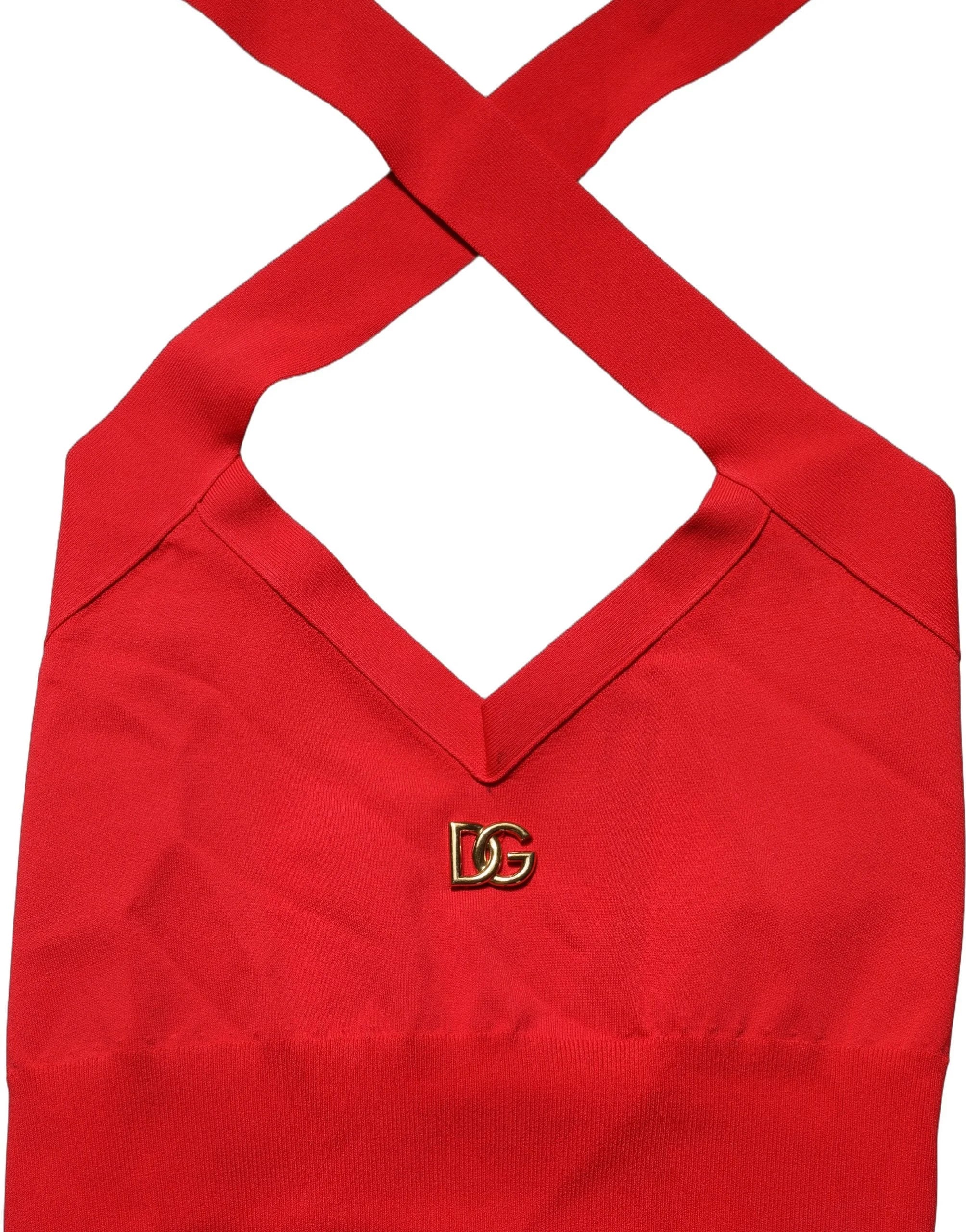 Dolce & Gabbana Red Viscose Sleeveless Halter Crop Tank Top - IT38 | XS