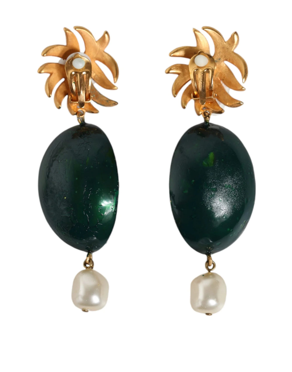Dolce & Gabbana Red Watermelon Gold Brass Crystal Clip Dangling Earrings - Earrings
