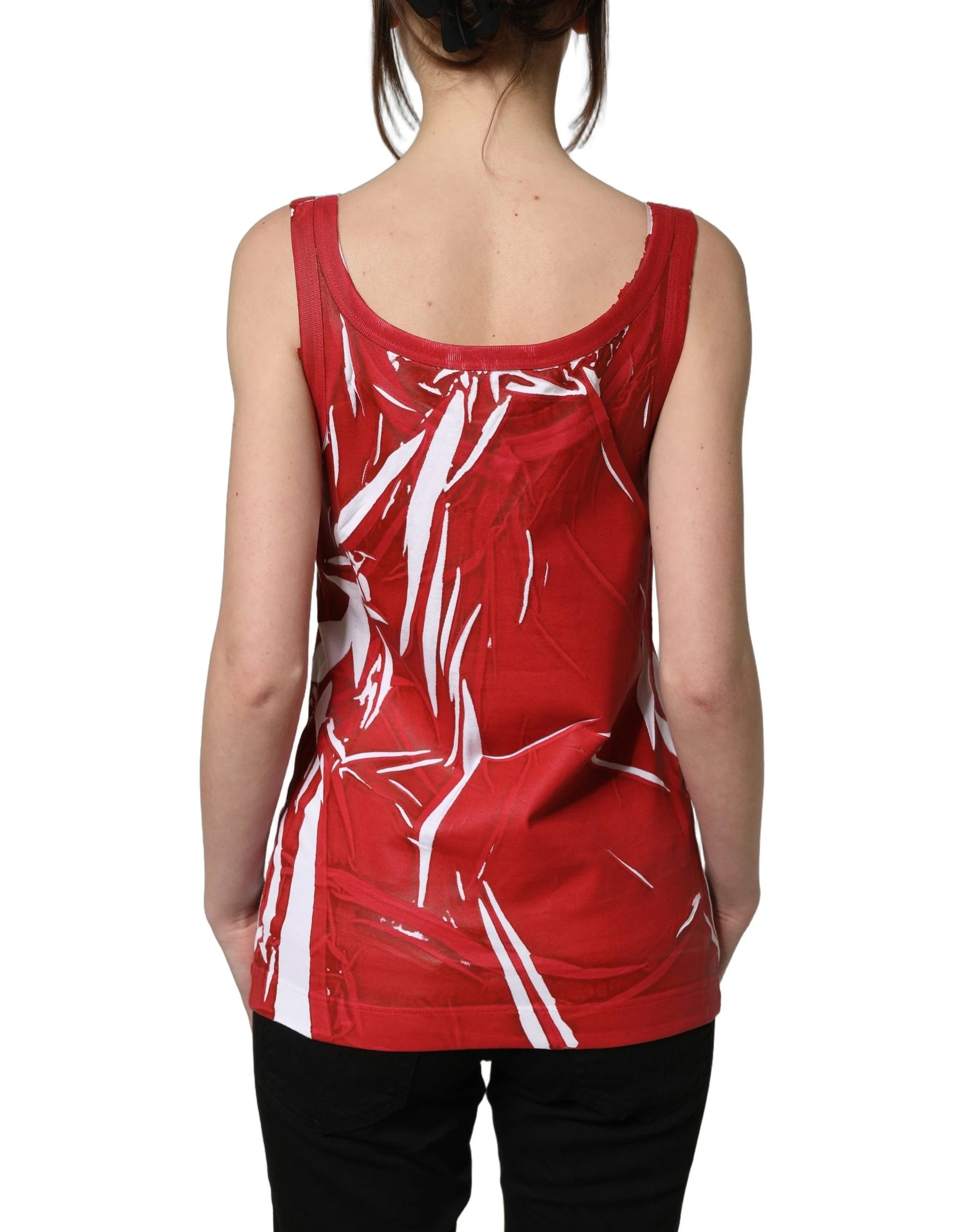 Dolce & Gabbana Red White Abstract Cotton Sleeveless Tank Top - IT40|S