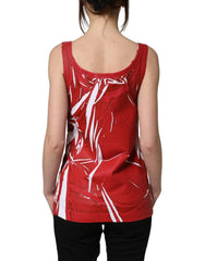 Dolce & Gabbana Red White Abstract Cotton Sleeveless Tank Top - IT40|S