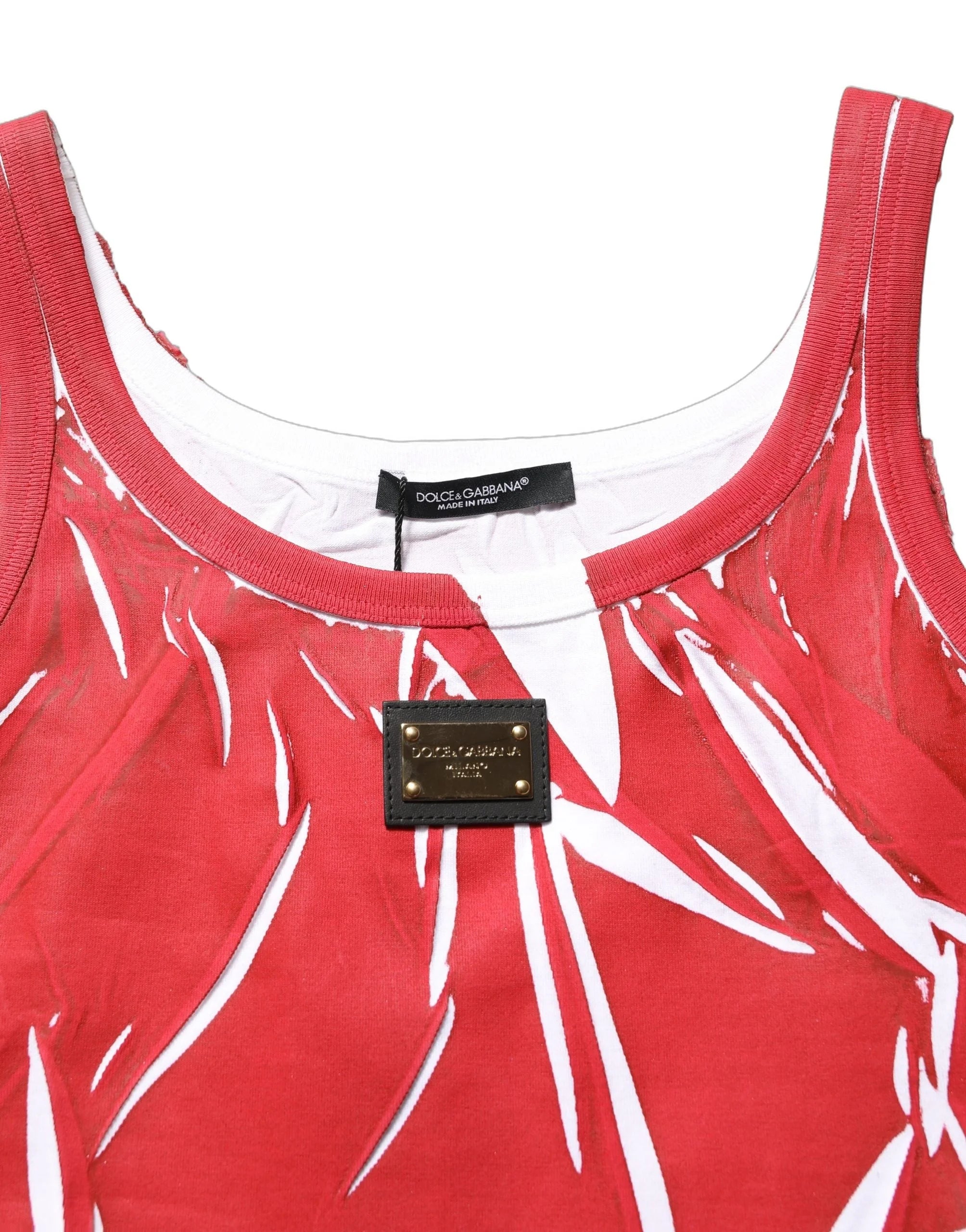 Dolce & Gabbana Red White Abstract Cotton Sleeveless Tank Top - IT40|S